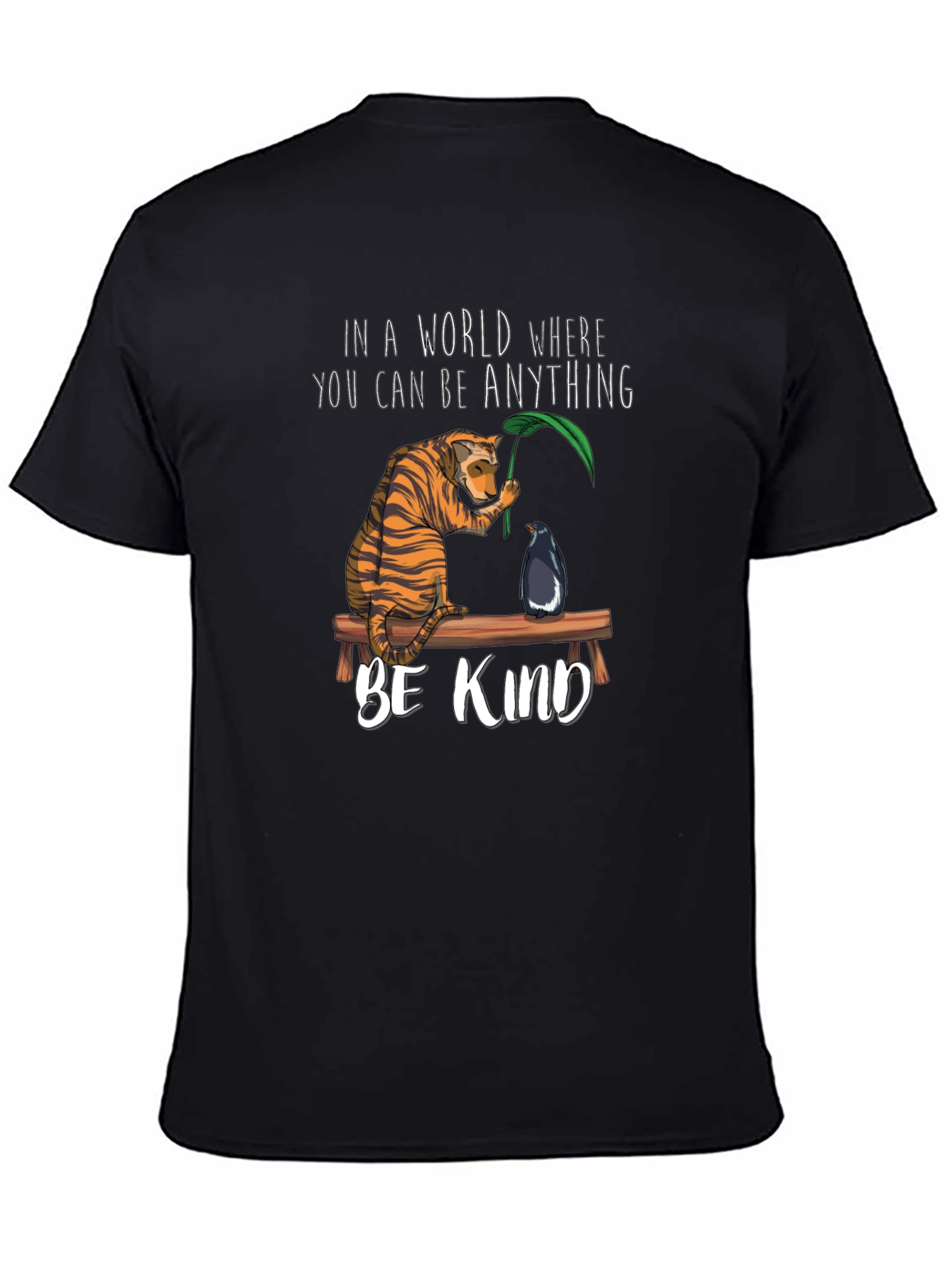 Black Be Kind Graphic T-Shirt - Tiger & Penguin Design view 4