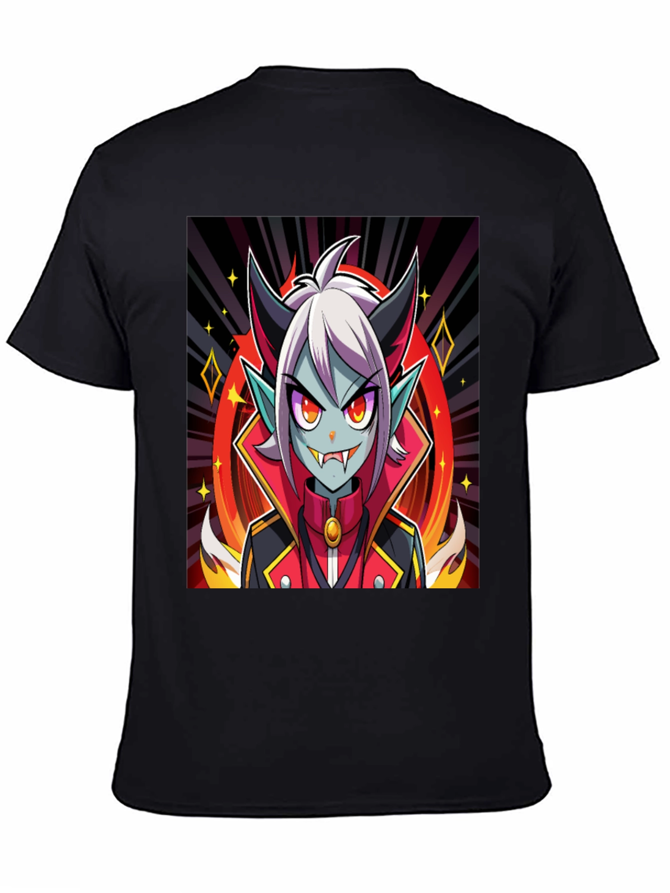 Black Anime Vampire Graphic Tee - Black Cotton Shirt view 4