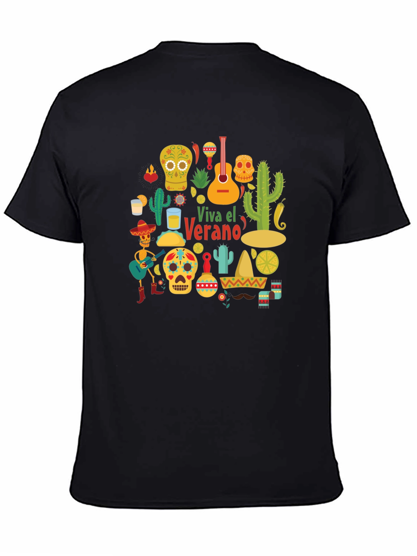 Black Viva El Verano T-Shirt, Summer Fiesta Tee view 4