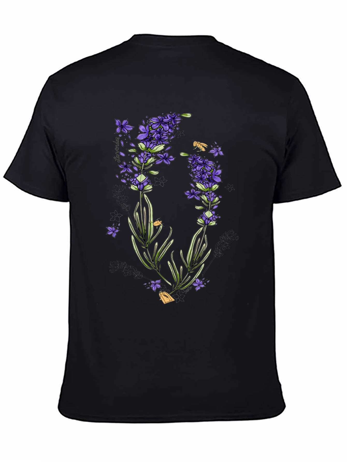Black Lavender Print Black T-Shirt - Stylish & Unique view 4