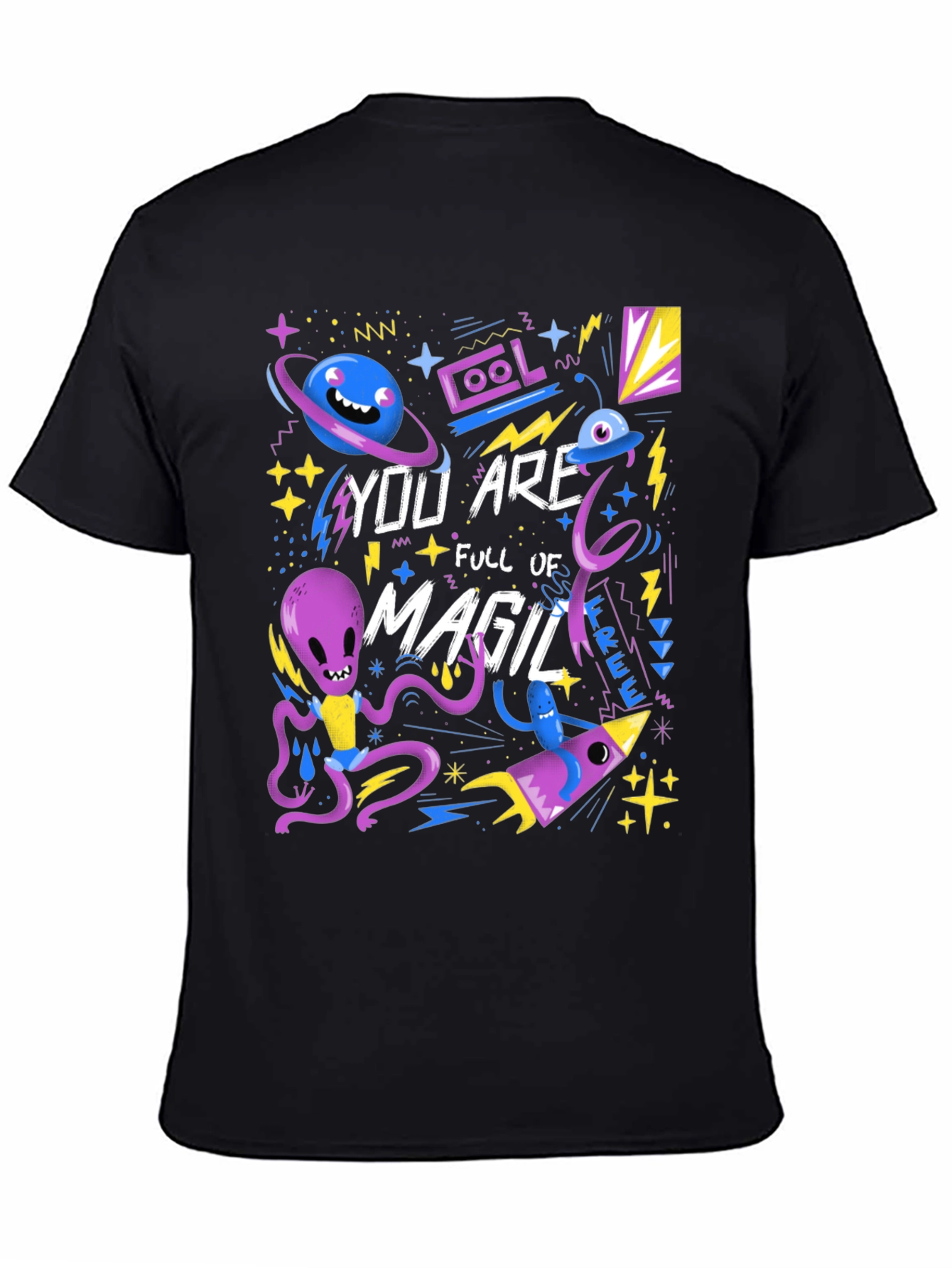 Black Space Magic Graphic T-Shirt - Cool Alien Design view 4
