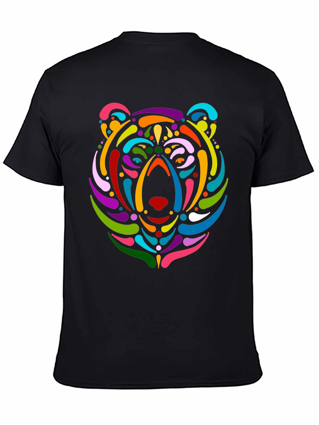 Black Colorful Bear Graphic Black T-Shirt view 4