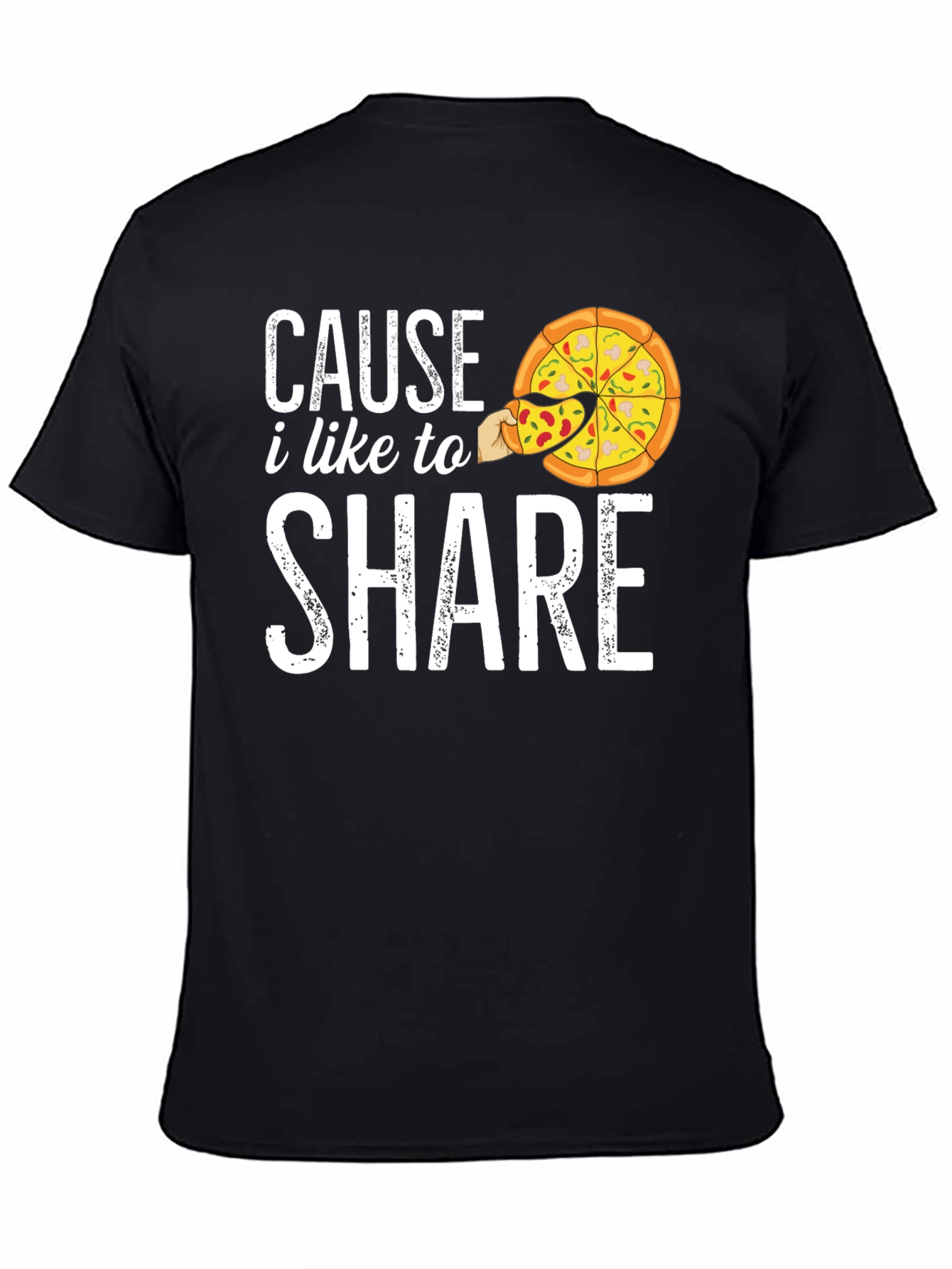 Black Cause I Like to Share Pizza Graphic T-Shirt view 4