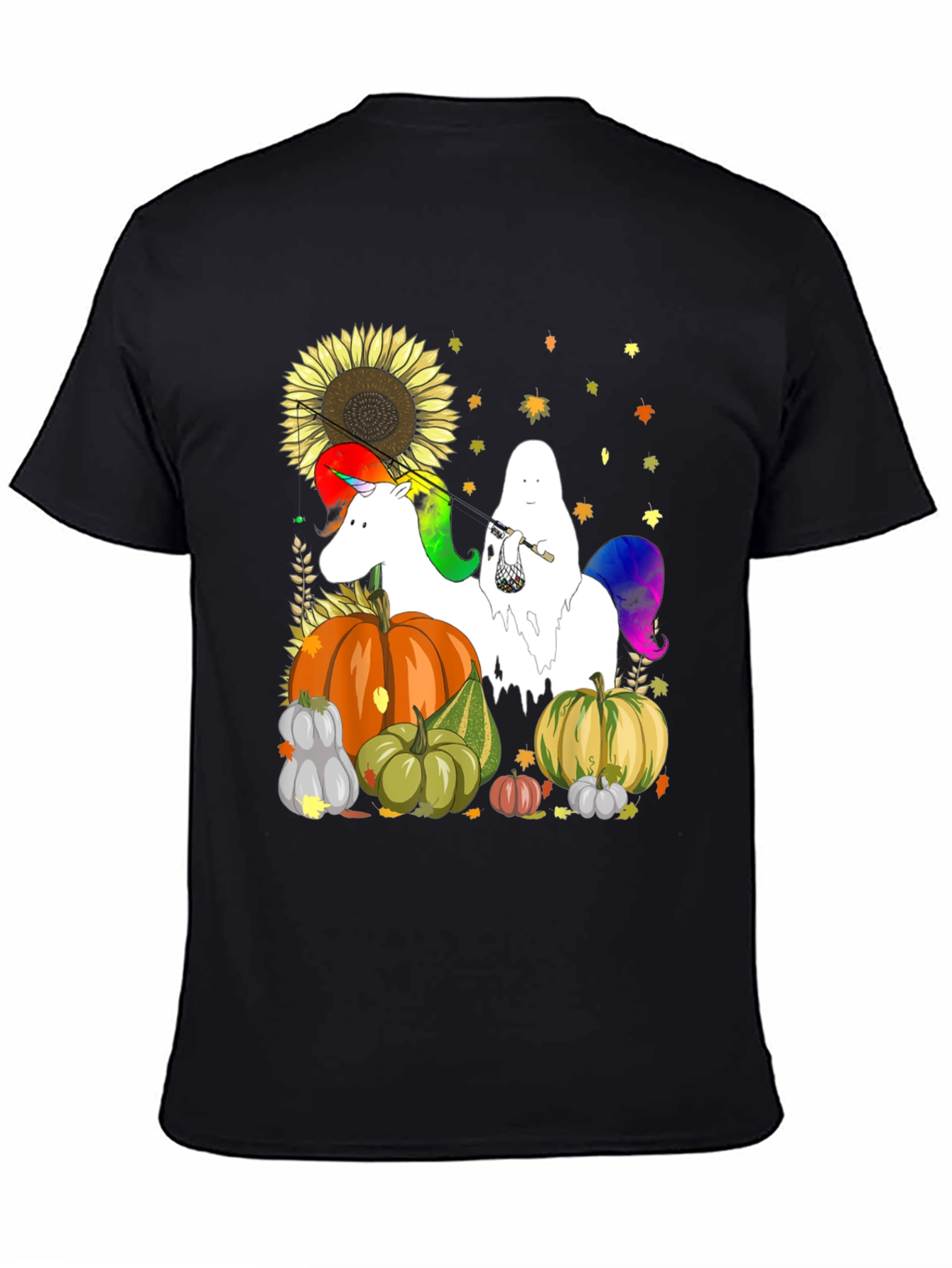 Black Unicorn Ghost Pumpkin Fall T-Shirt view 4