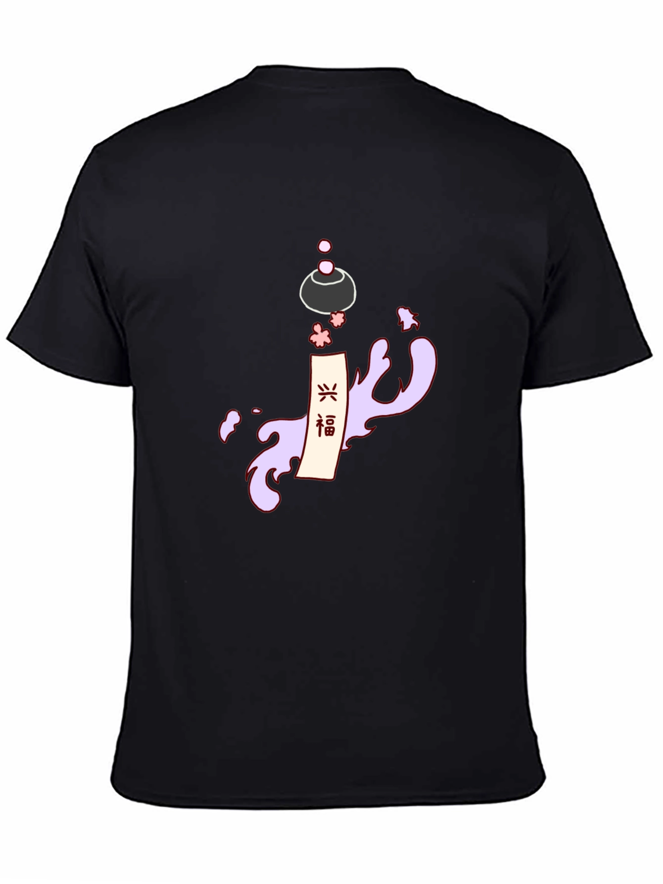 Black Men's Black T-Shirt with Japanese-Inspired Graphic view 4