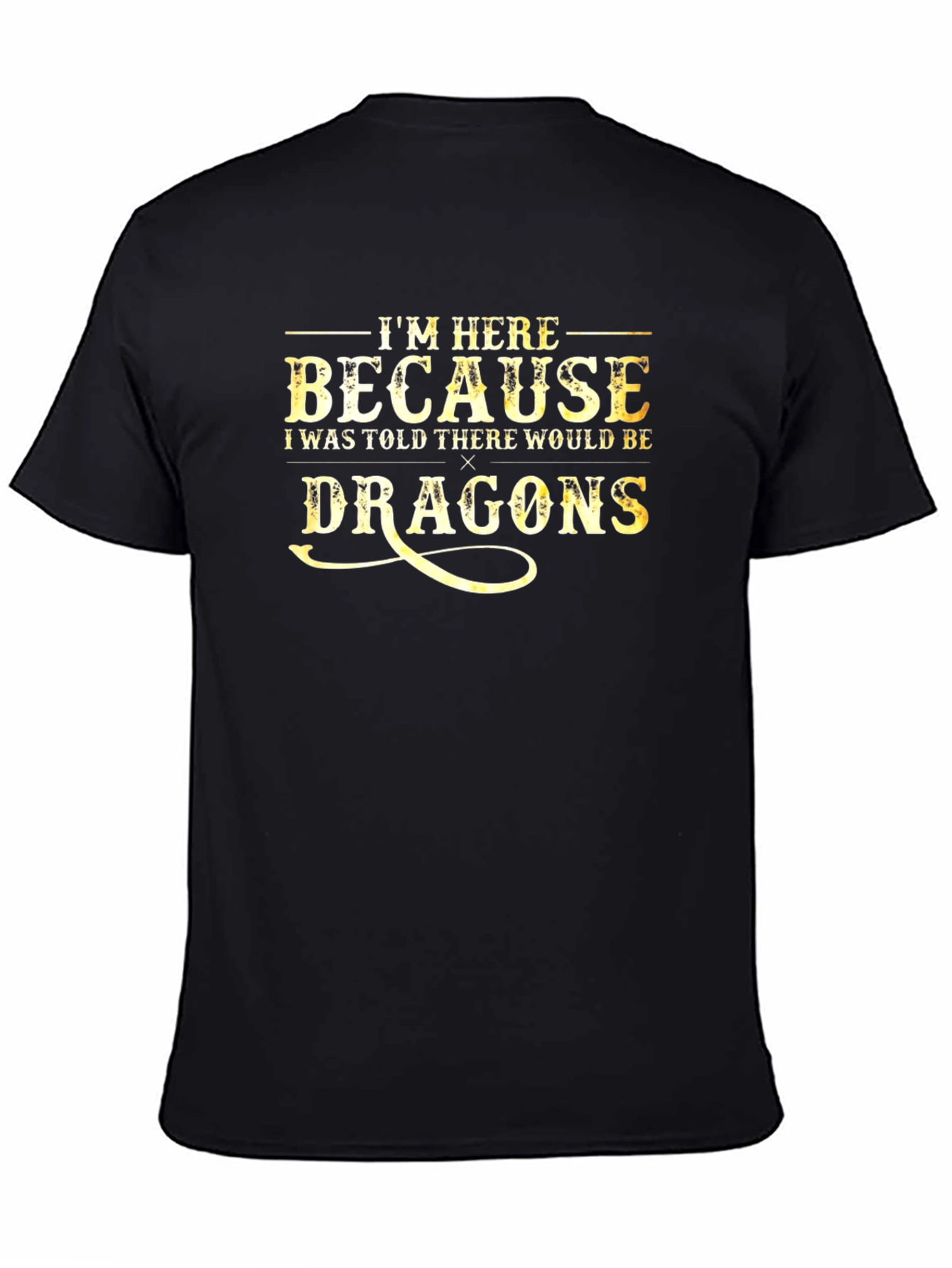 Black I'm Here Because Dragons Funny Graphic Tee view 4