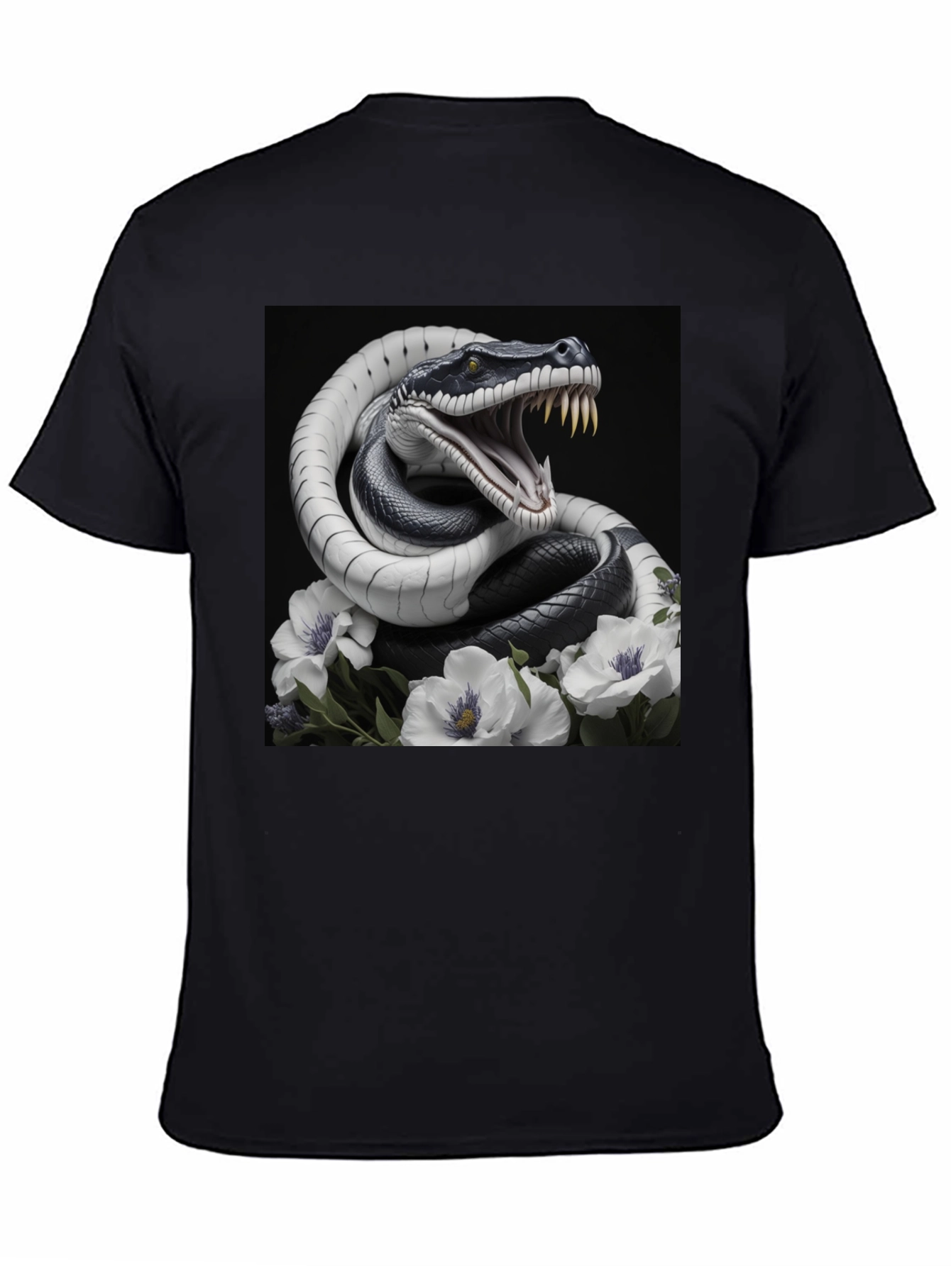 Black Snake & Floral Graphic Tee - Men's Black T-Shirt view 4