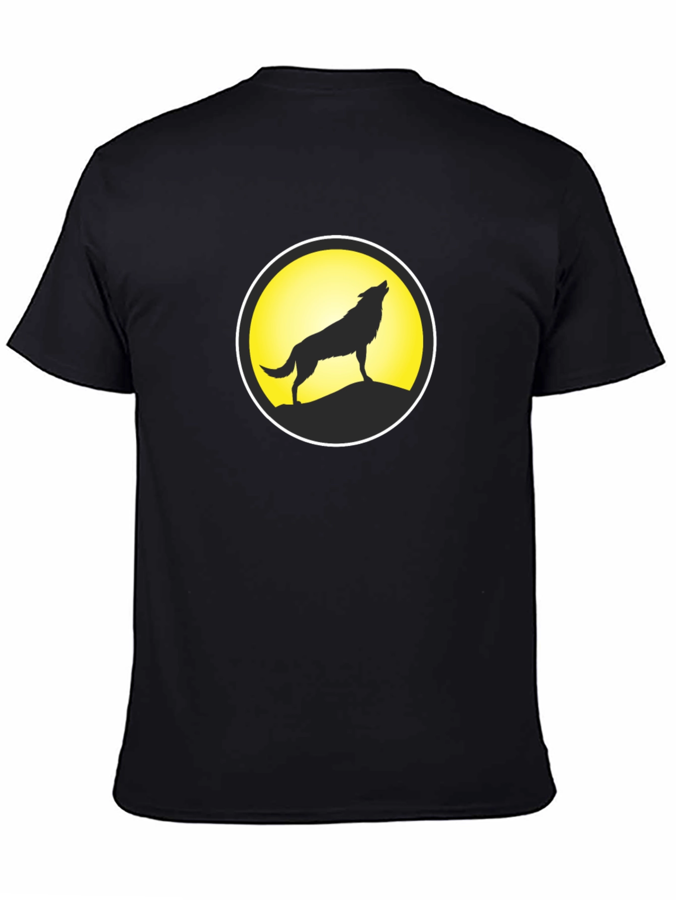 Black Wolf Howling at Moon Black T-Shirt view 4
