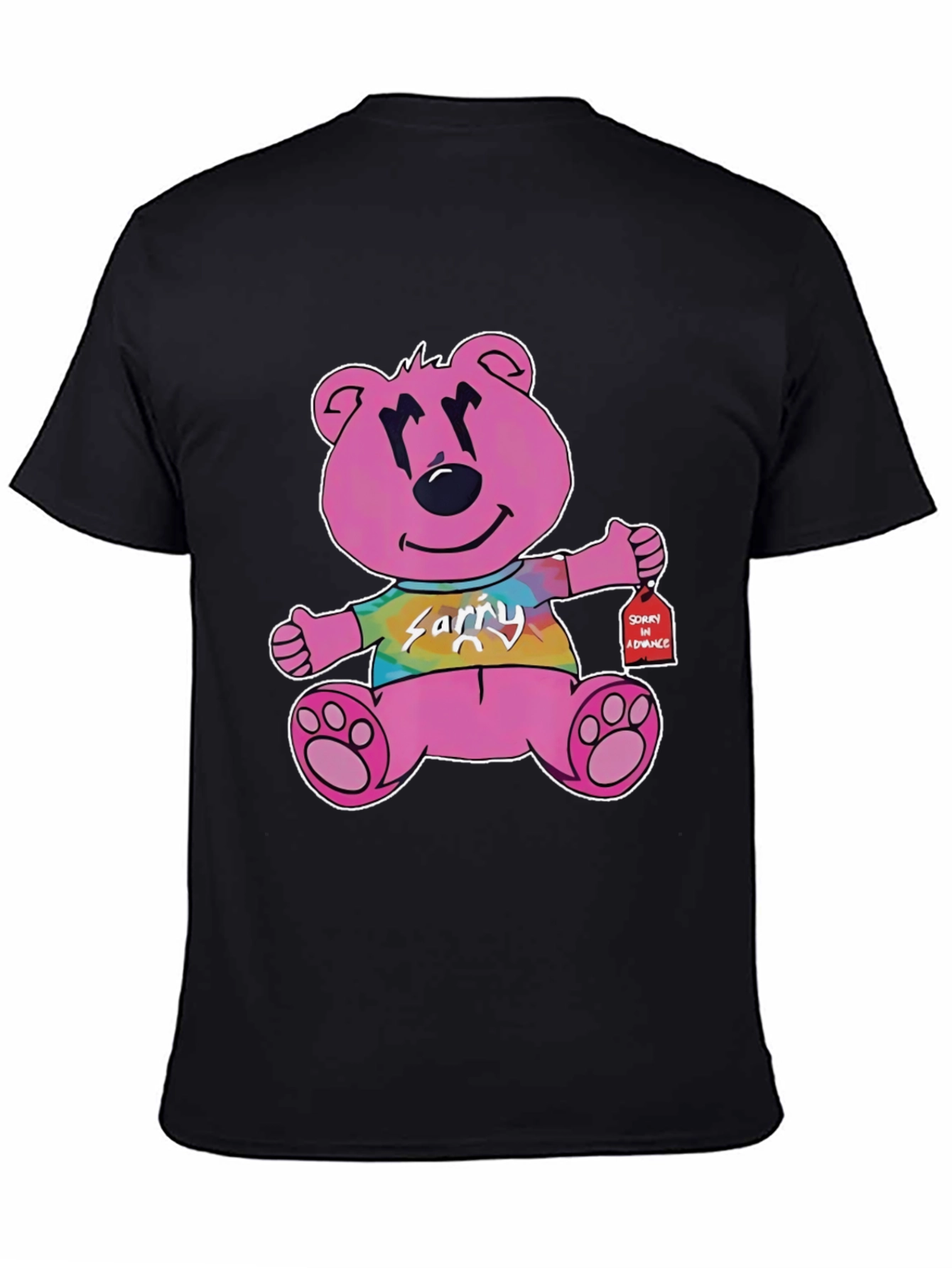 Black Novelty Graphic Tee: Pink Bear 'Sorry in Advance' view 4