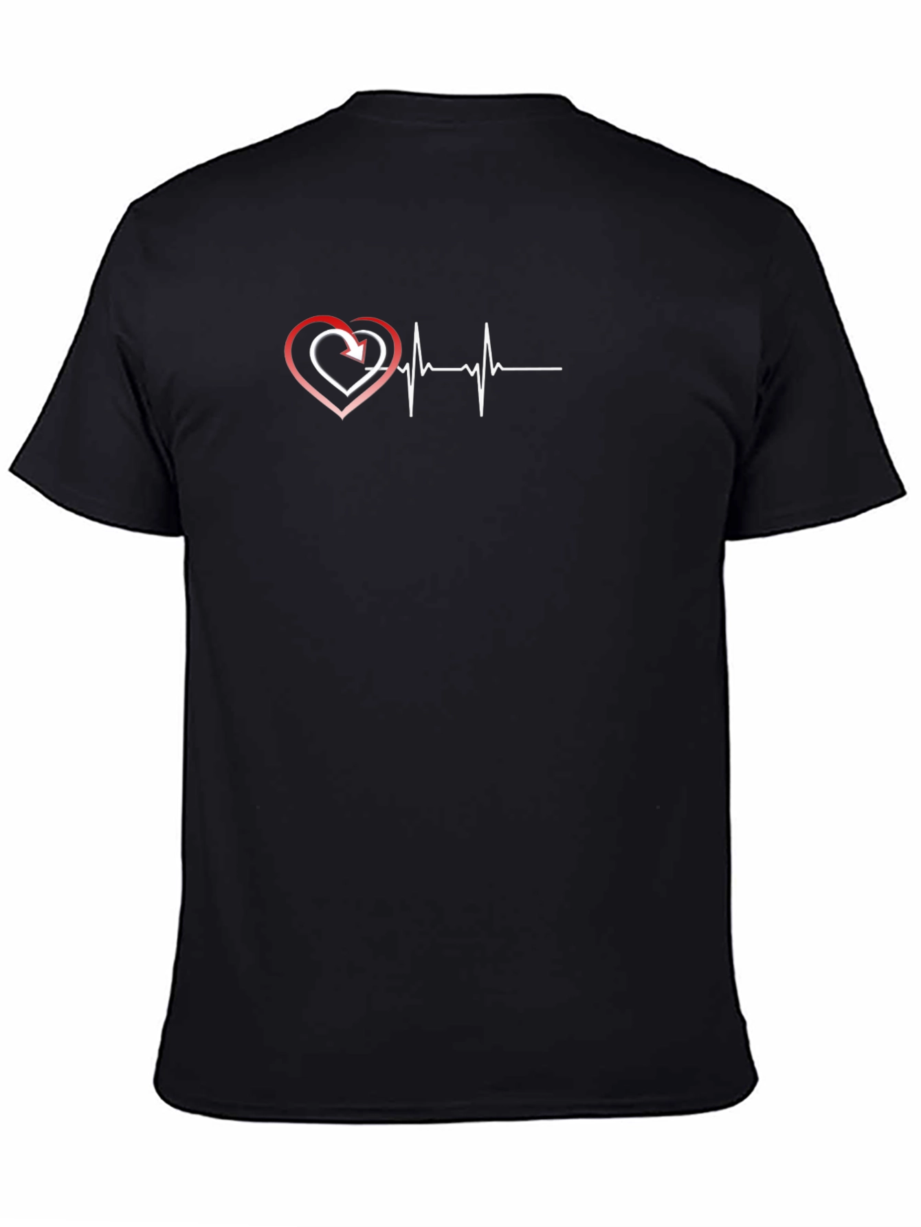 Black Heartbeat Design Black T-Shirt view 4
