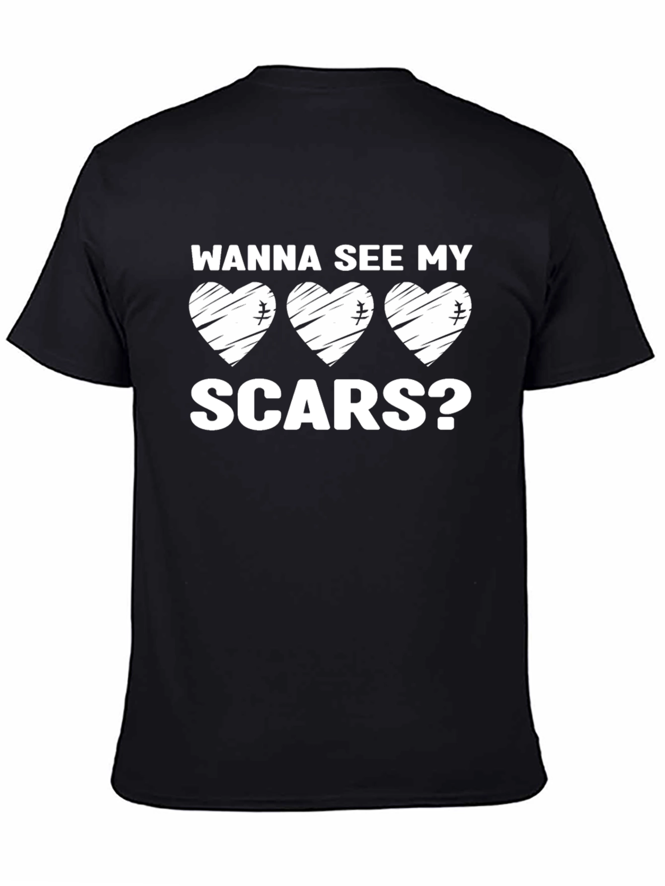 Black Wanna See My Scars? Heart Graphic T-Shirt view 4