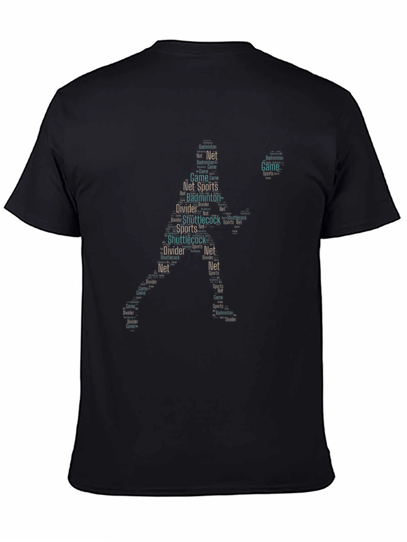 Black Badminton Word Art T-Shirt view 4