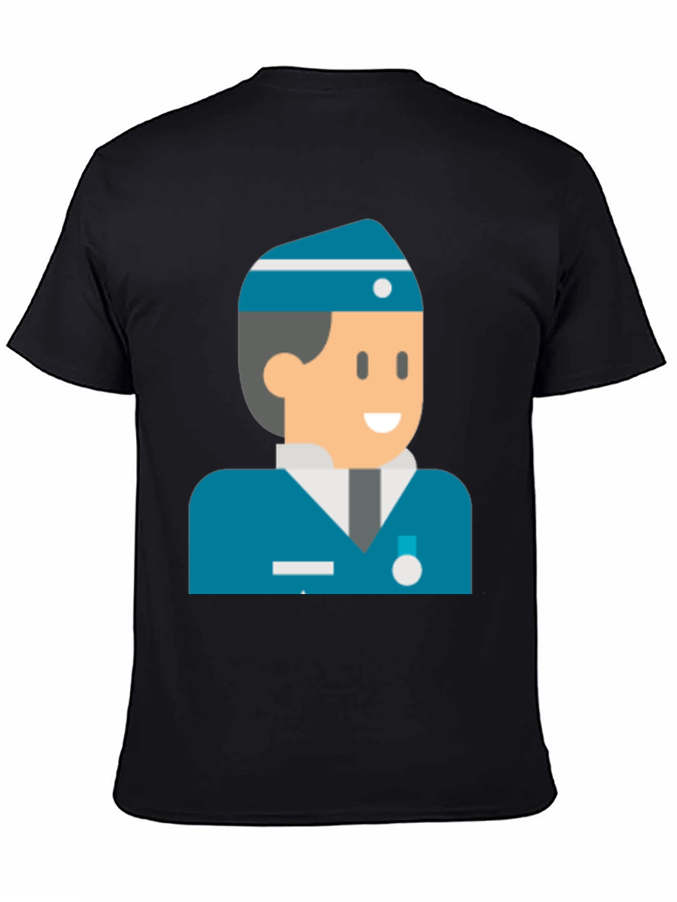 Black Cartoon Naval Officer Black T-Shirt view 4