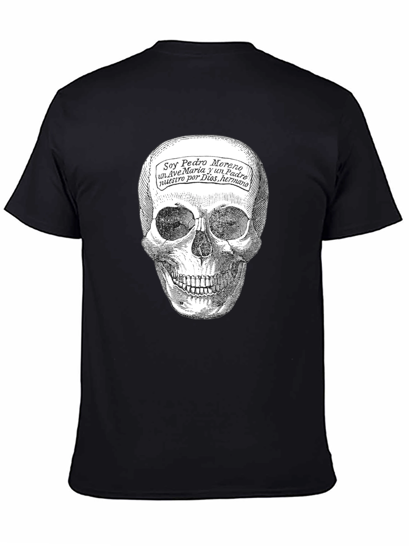 Black Skull Graphic Tee - "Soy Pedro Moreno" T-Shirt view 4