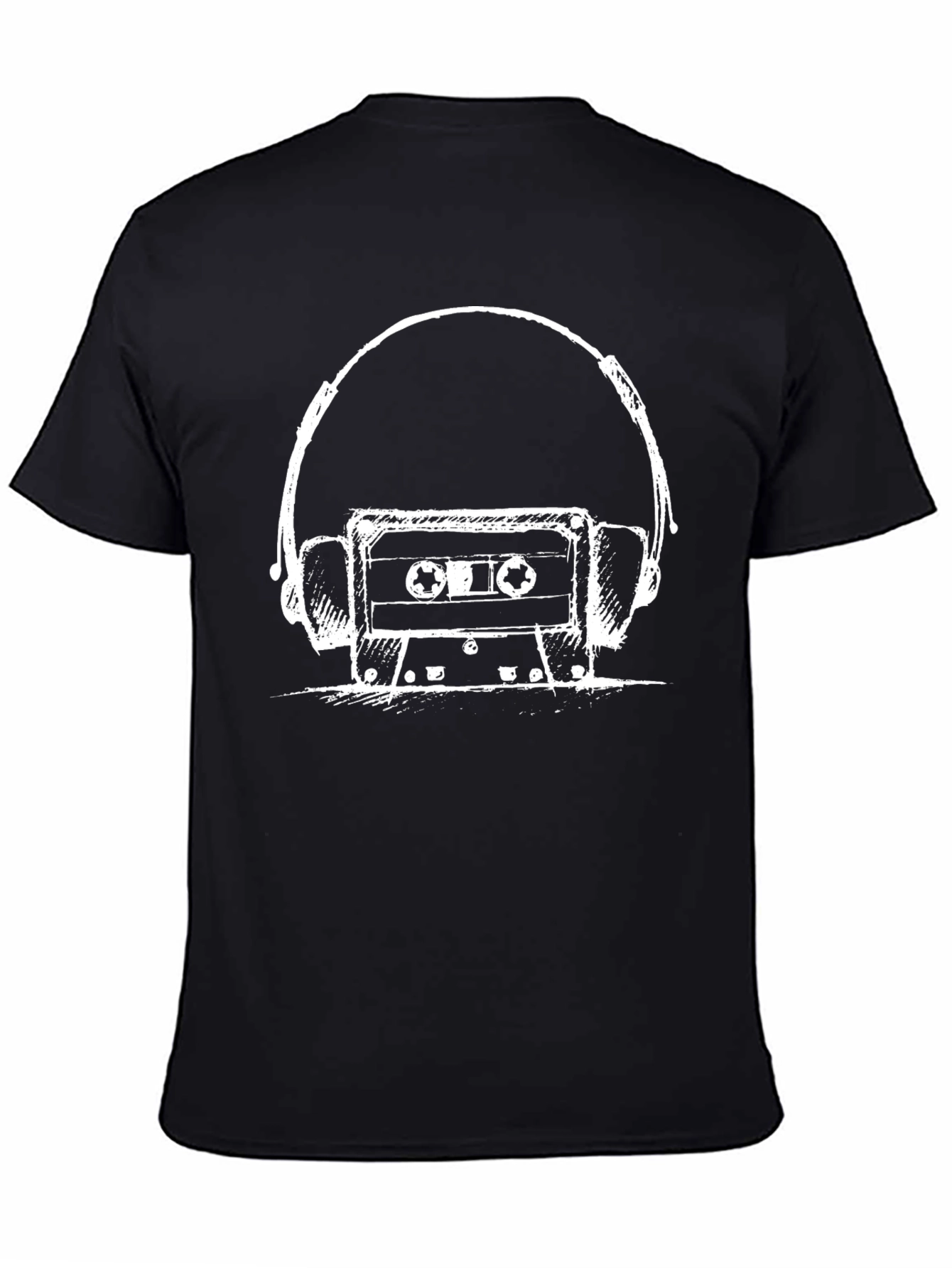 Black Retro Cassette & Headphones Graphic Tee - Black view 4
