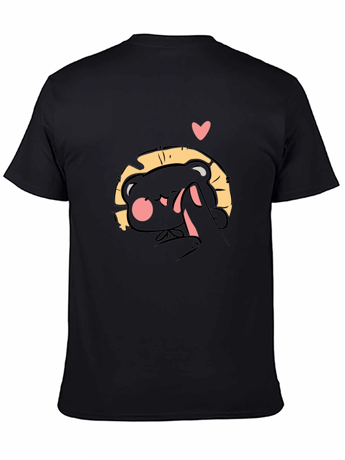 Cute Bear 'Finger Heart' Black T-Shirt - 4