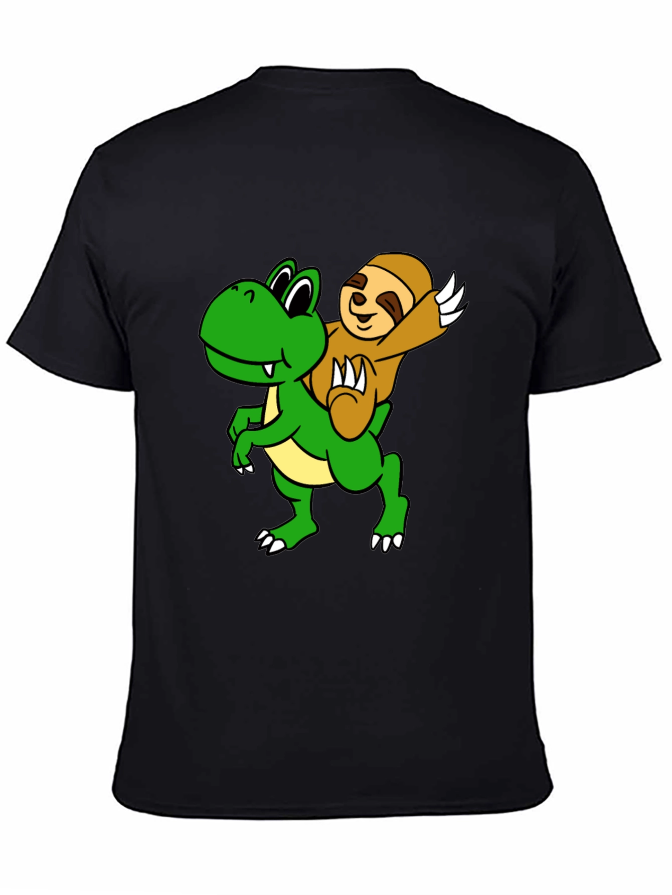 Black Sloth Riding Dinosaur Graphic Tee view 4