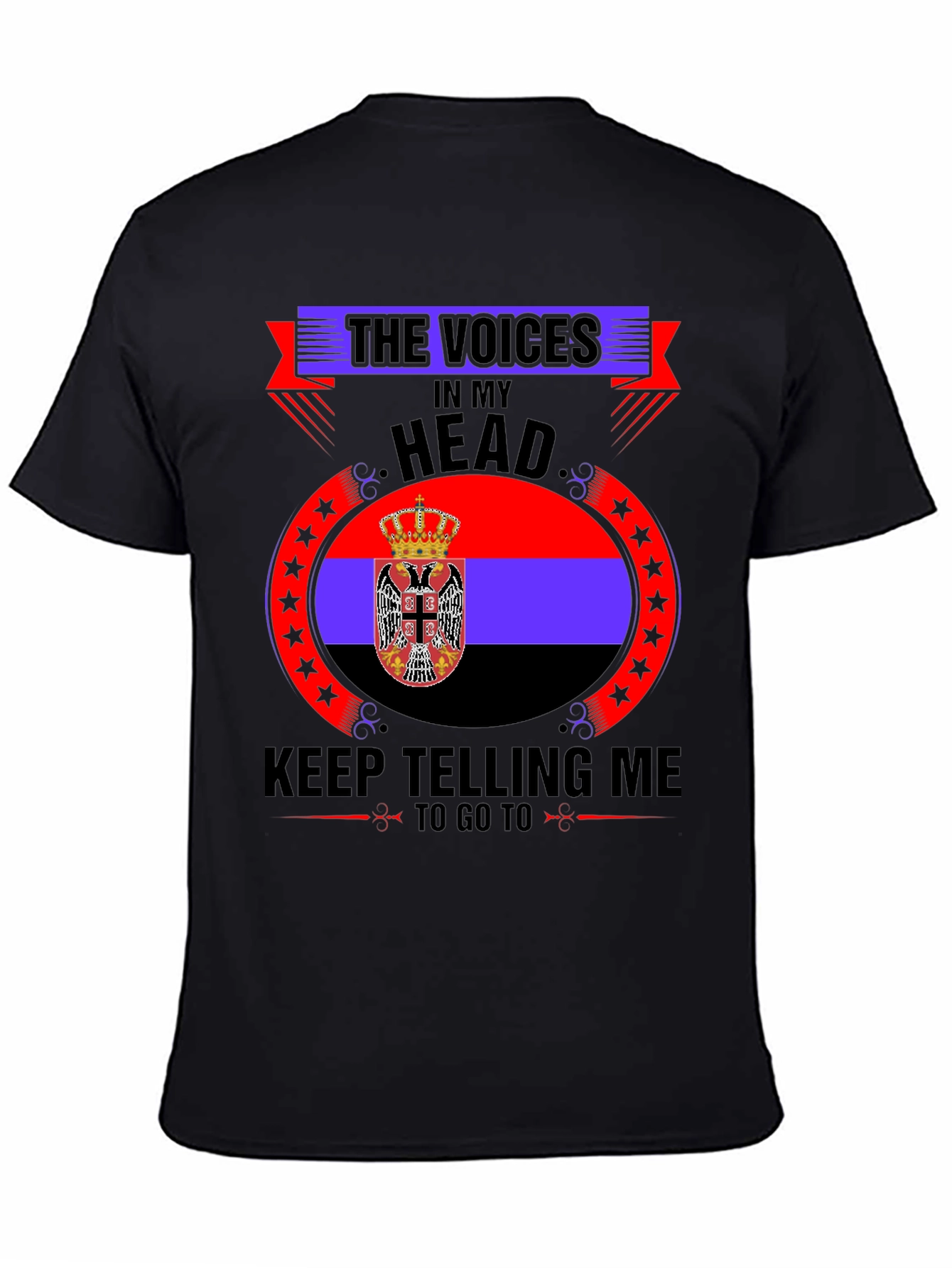 Black Serbia Flag T-Shirt - Voices In My Head view 4