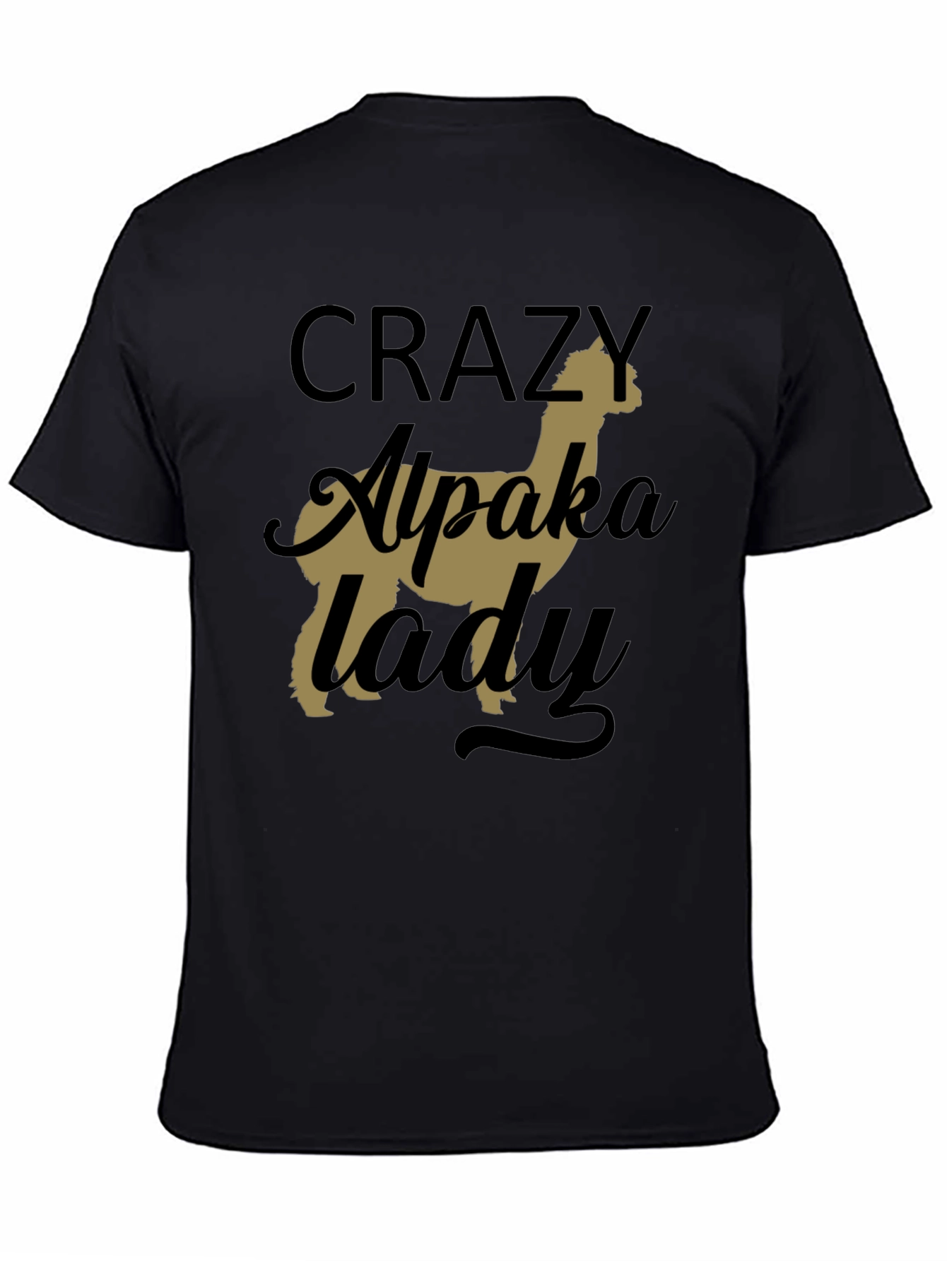 Black Crazy Alpaca Lady T-Shirt - Novelty Graphic Tee view 4