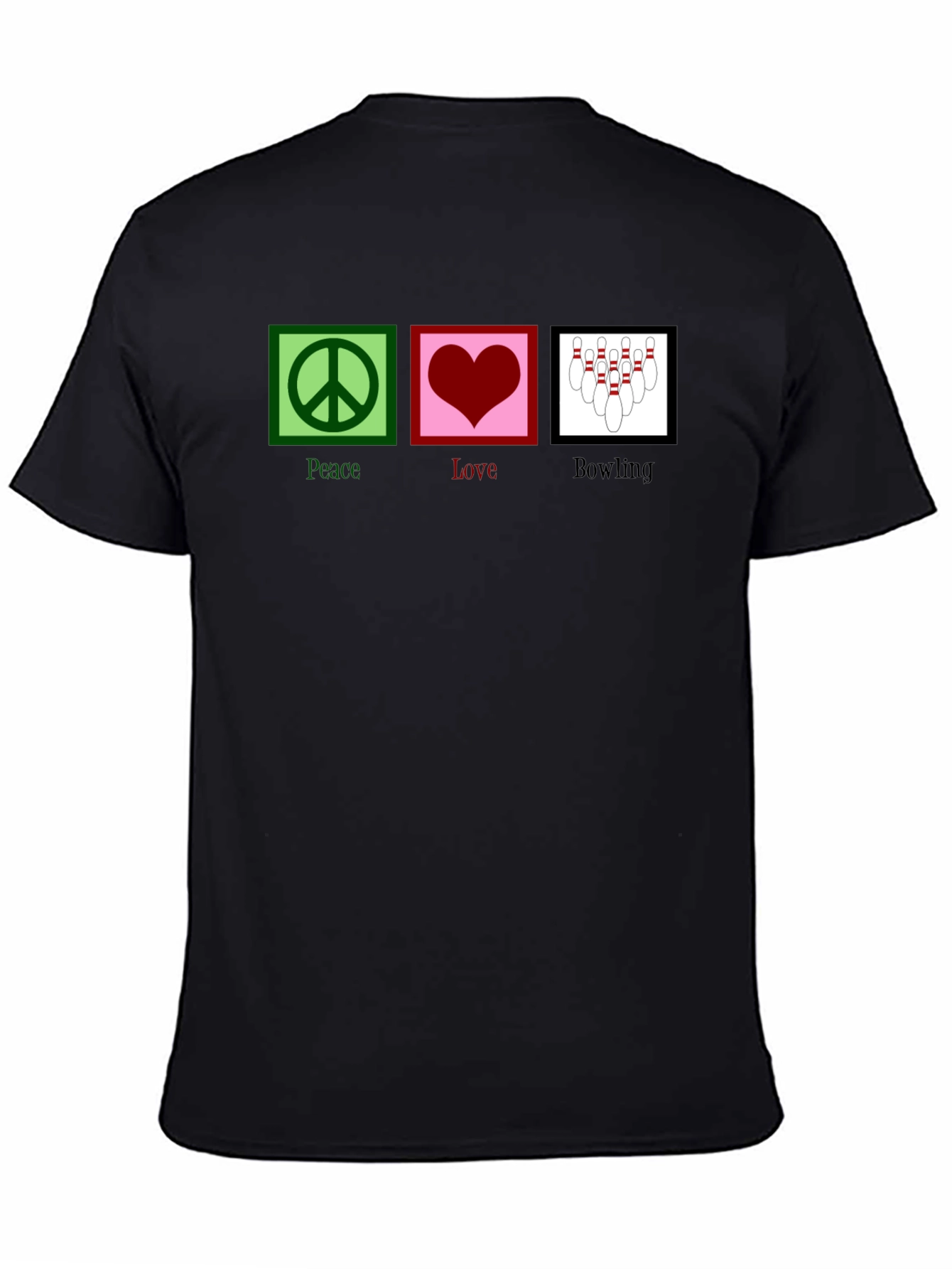 Black Peace Love Bowling Graphic T-Shirt view 4