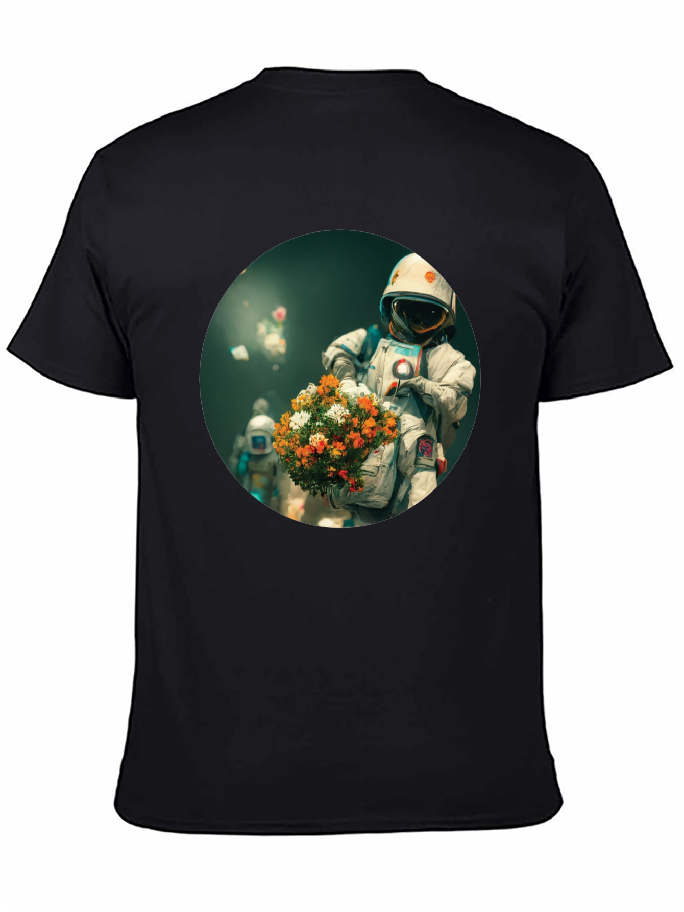 Black Astronaut with Flowers Graphic Tee - Black view 4
