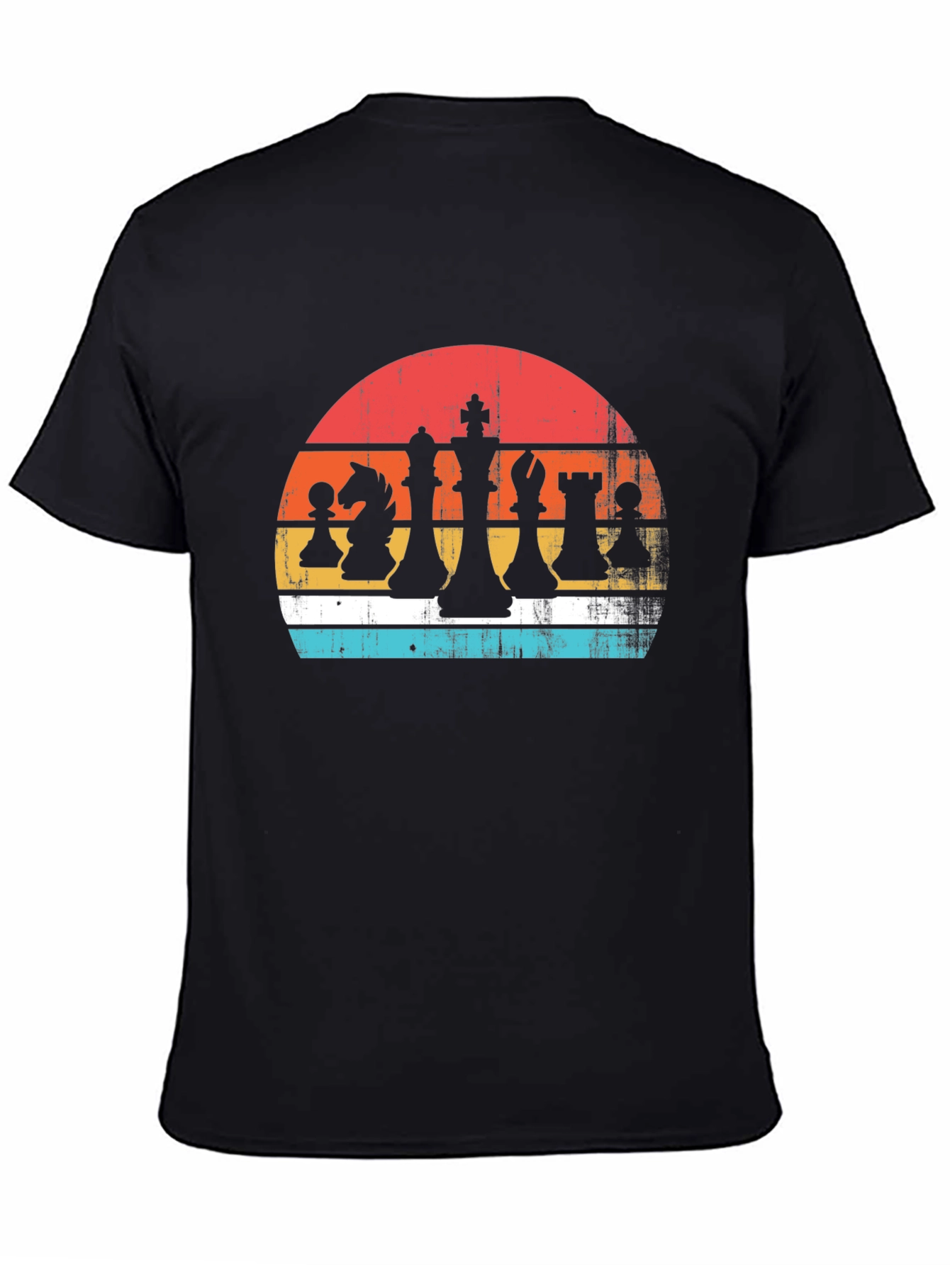 Black Retro Chess Piece Sunset Graphic Tee - Classic Board Game Style view 4