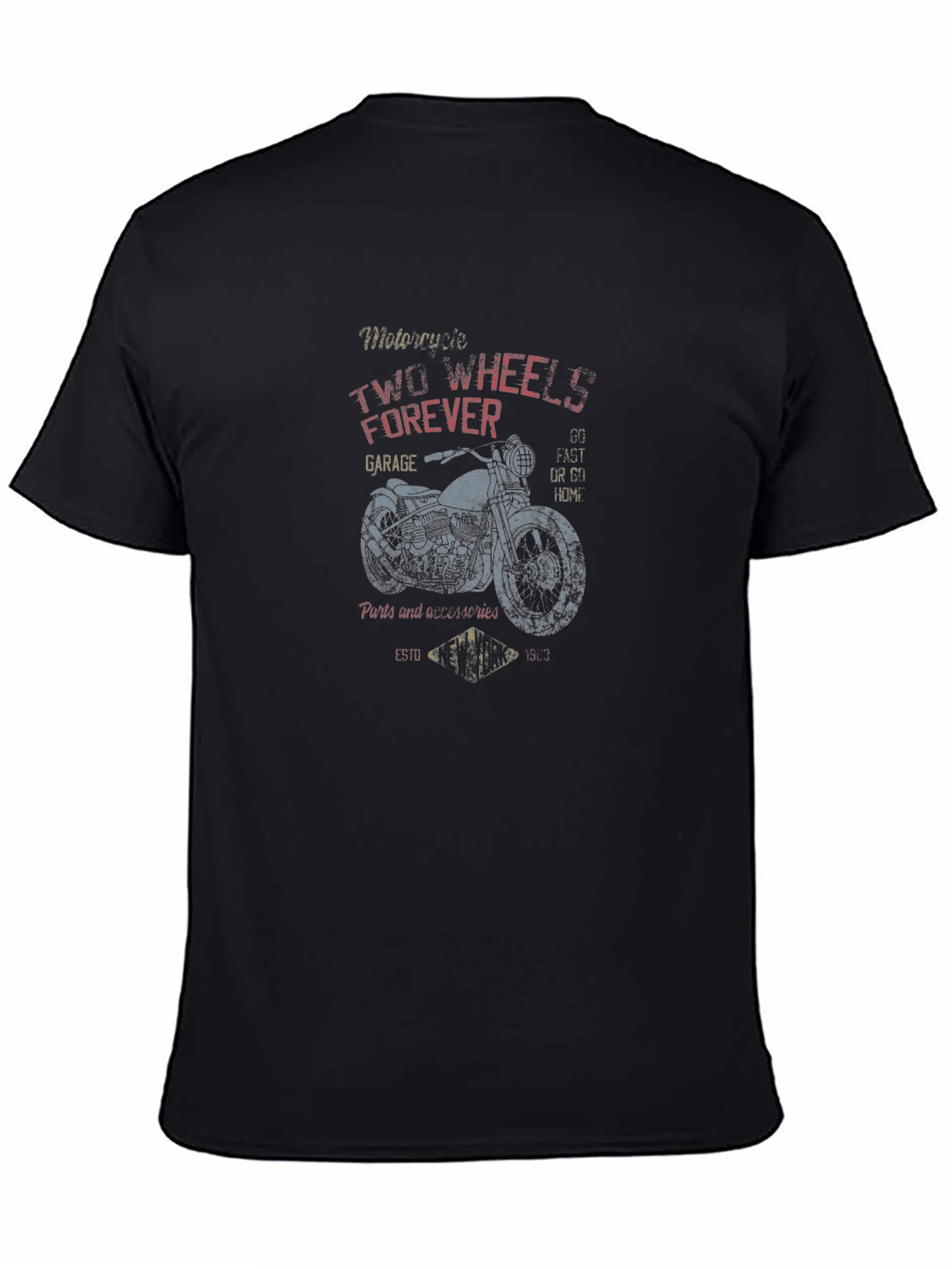Black Motorcycle "Two Wheels Forever" Graphic Tee view 4