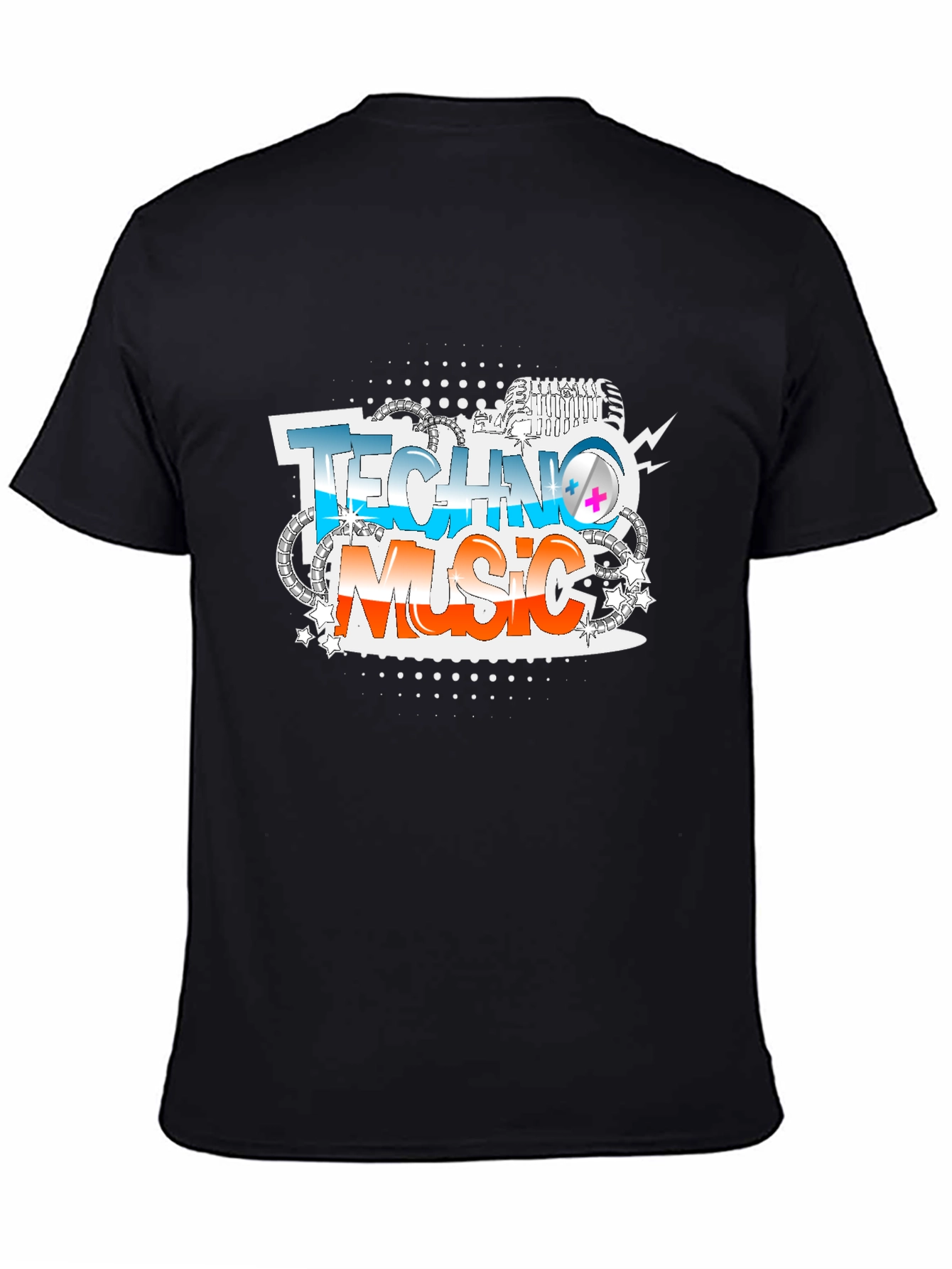 Black Techno Music Graphic Print T-Shirt view 4