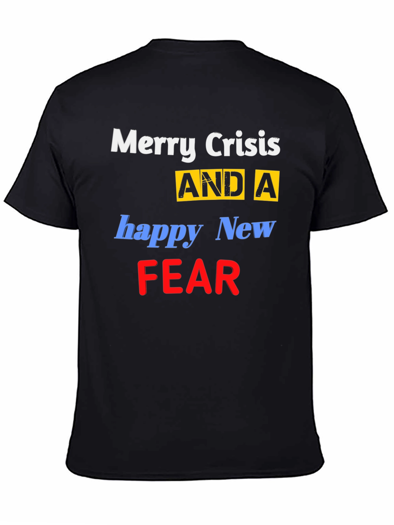 Black Merry Crisis Funny Graphic T-Shirt view 4