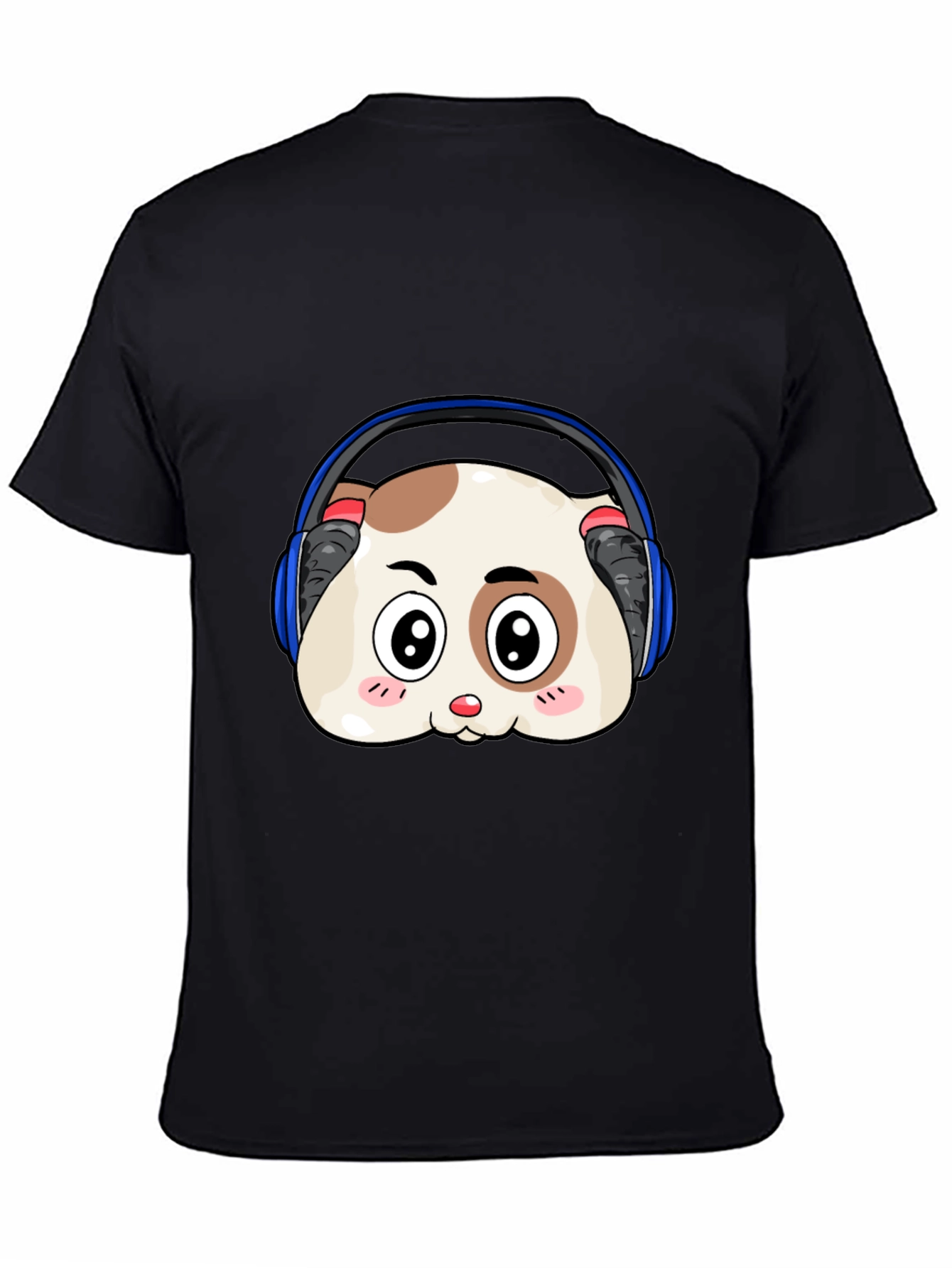 Black Cute Animal Headphone T-Shirt view 4