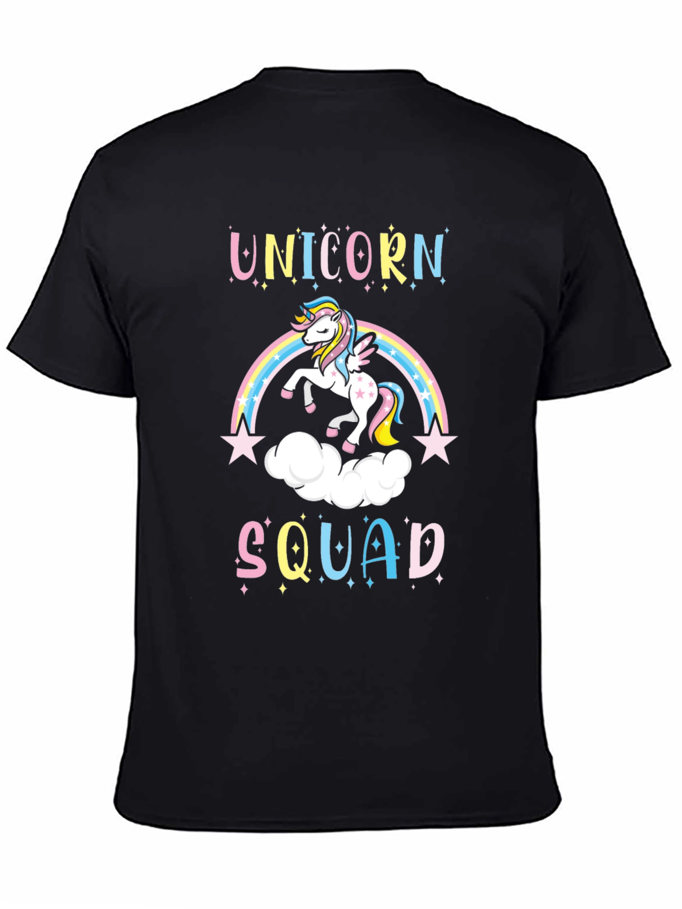 Black Unicorn Squad Black T-Shirt - Magical Rainbow Design view 4