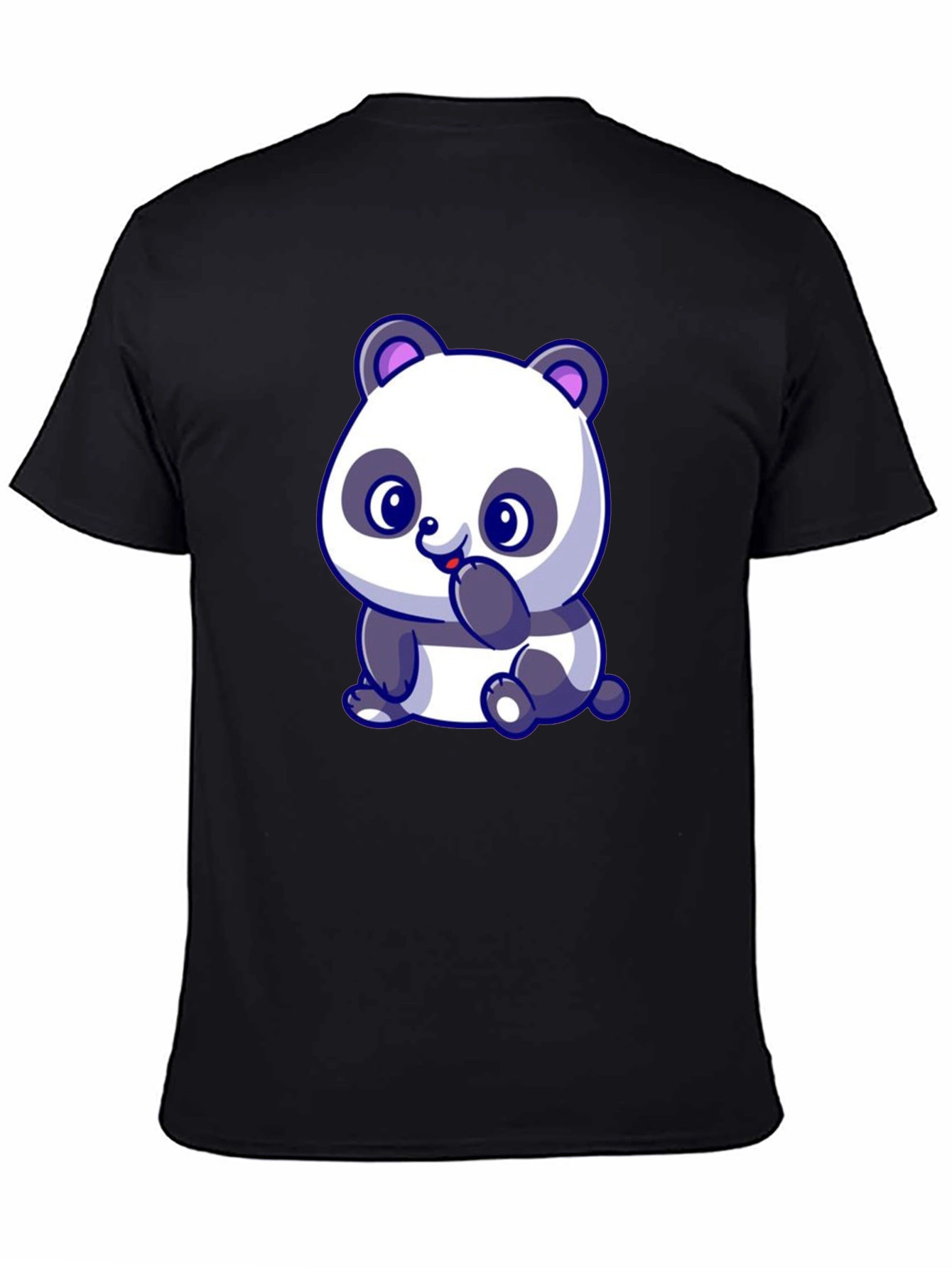 Black Cute Panda Bear Graphic Black T-Shirt view 4