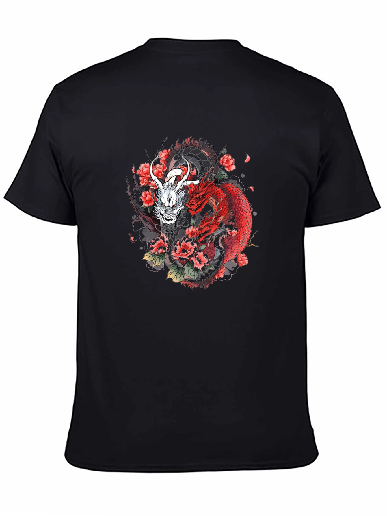 Black Dragon & Floral Graphic Tee - Black view 4