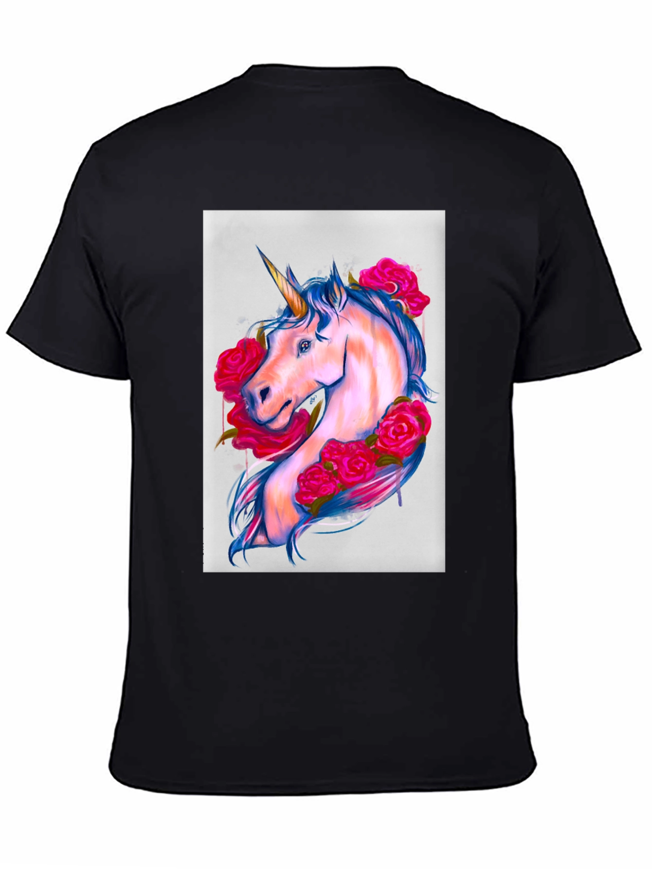 Black Unicorn Floral Graphic Tee - Trendy Print view 4