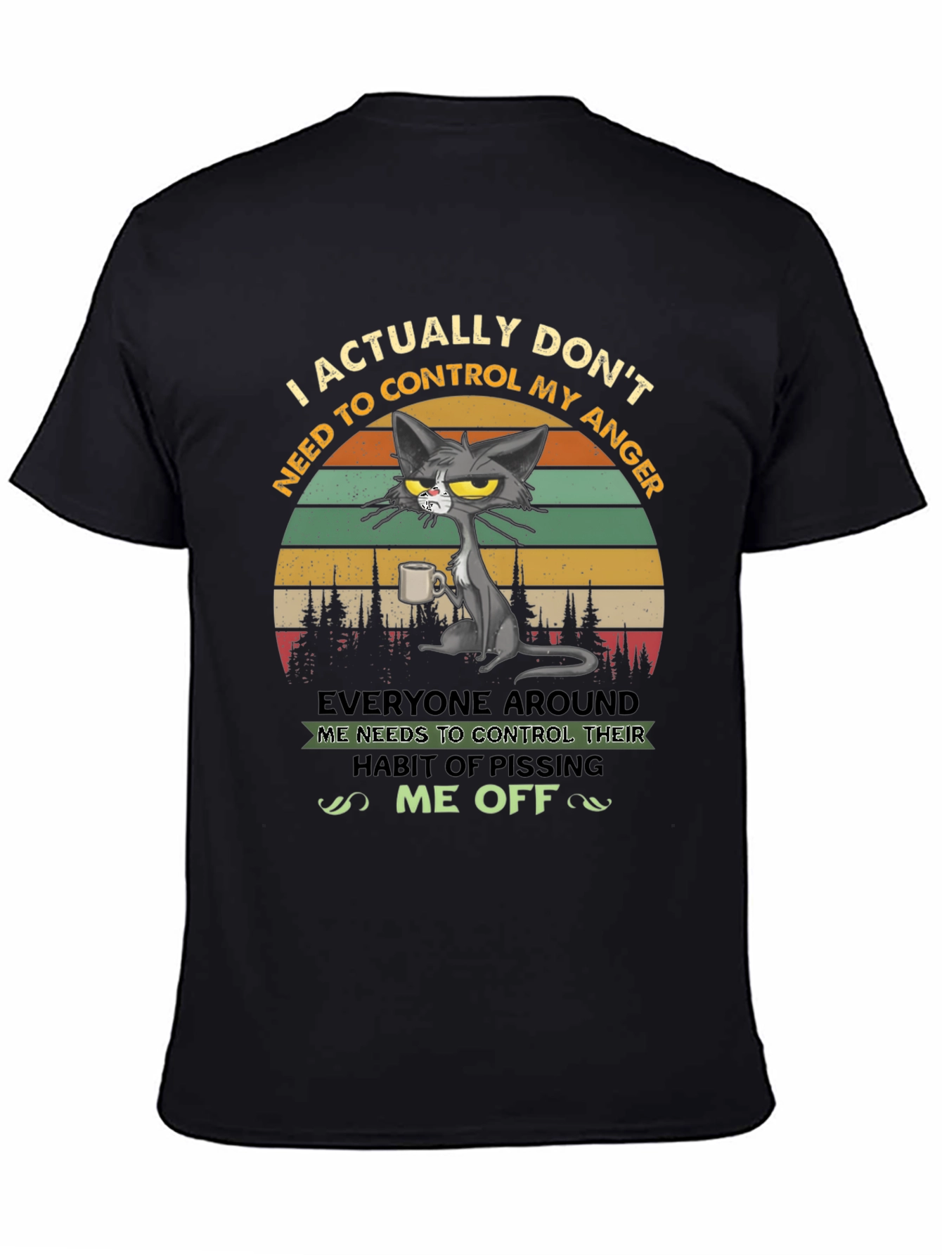 Black Sarcastic Cat T-Shirt: "I Don't Need to Control My Anger" view 4