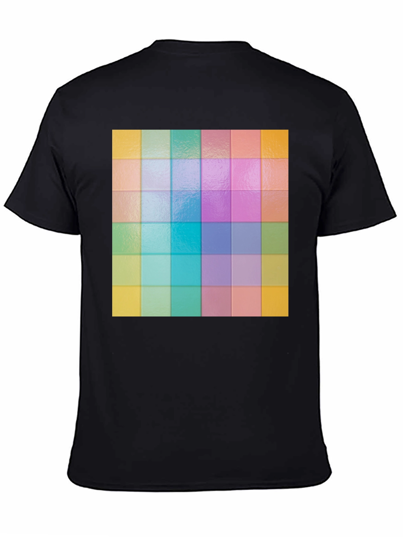 Black Colorful Grid Pattern Graphic Tee - Stylish Casual Wear view 4