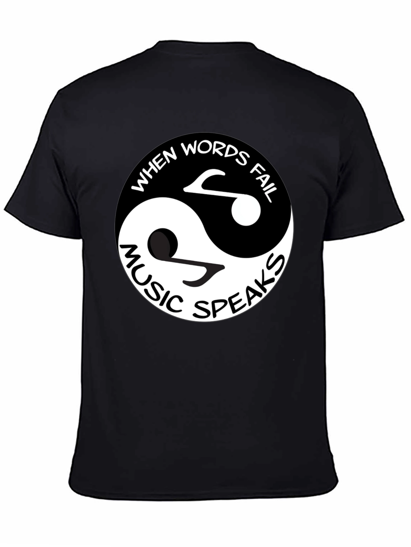 Black Yin Yang Music Speaks Graphic Tee - Black Cotton view 4