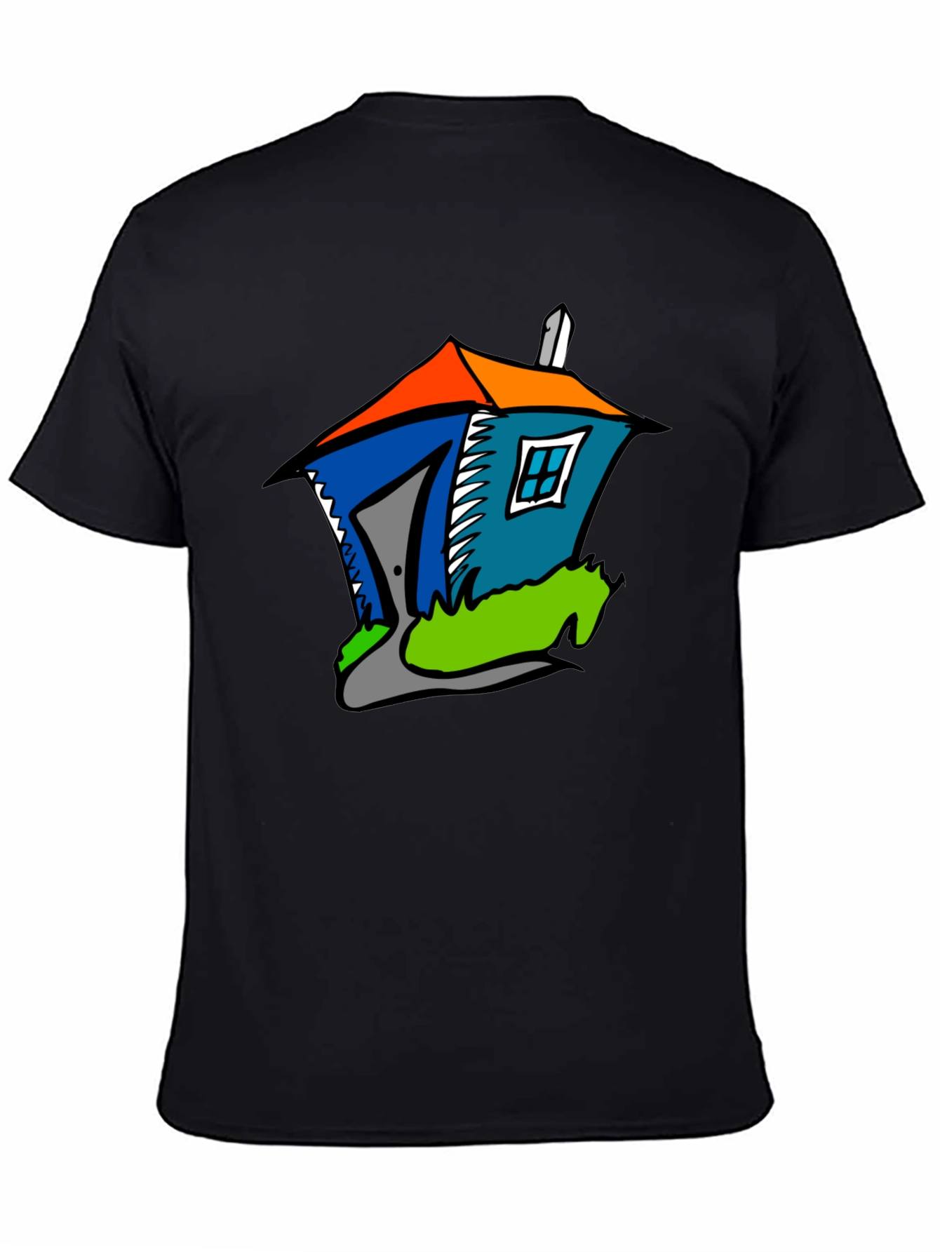 Black Cartoon House Graphic T-Shirt - Quirky Fun Style view 4