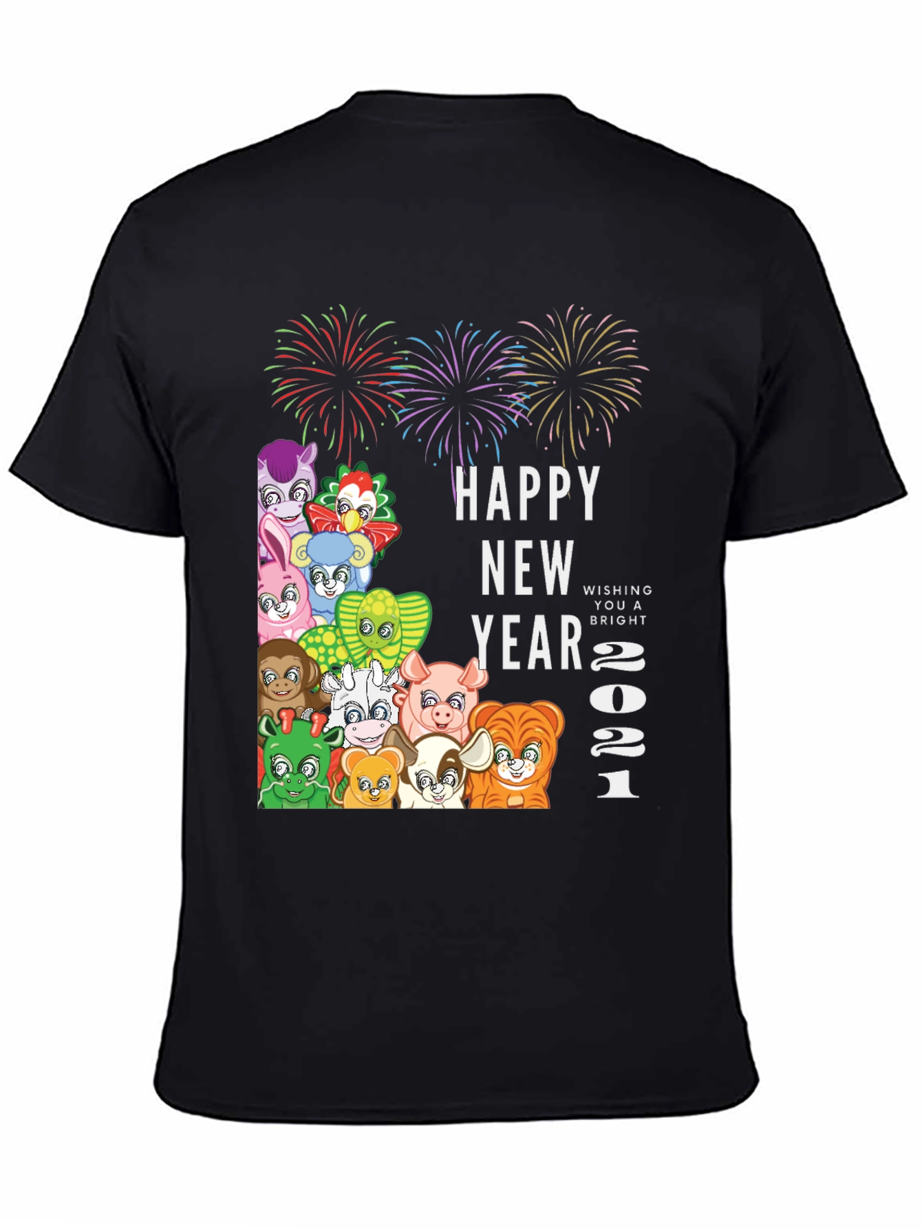 Black Happy New Year 2021 Animals T-Shirt view 4