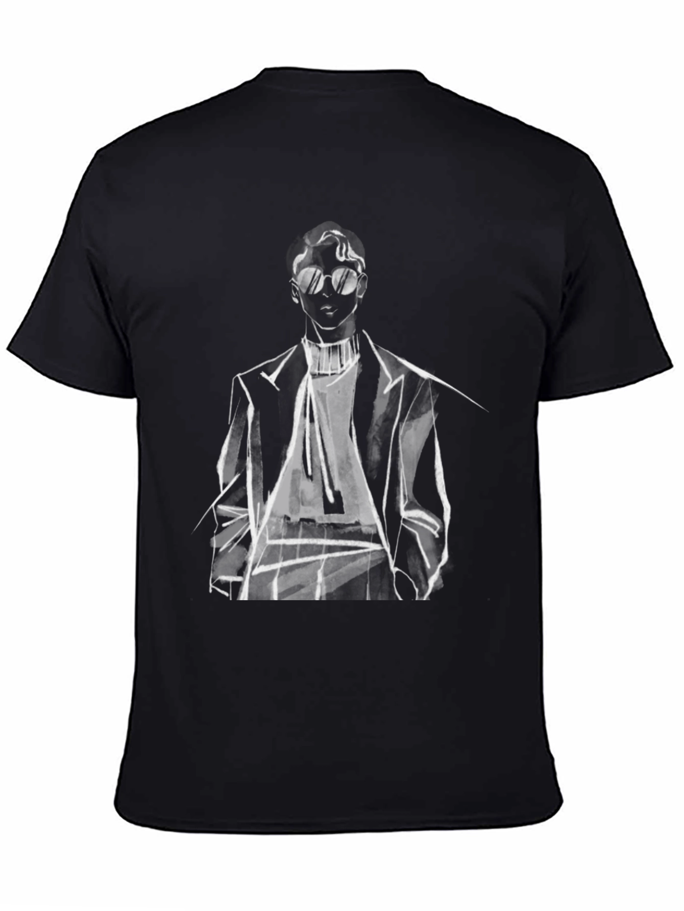 Black Stylish Man Sketch Tee - Black Graphic T-Shirt view 4
