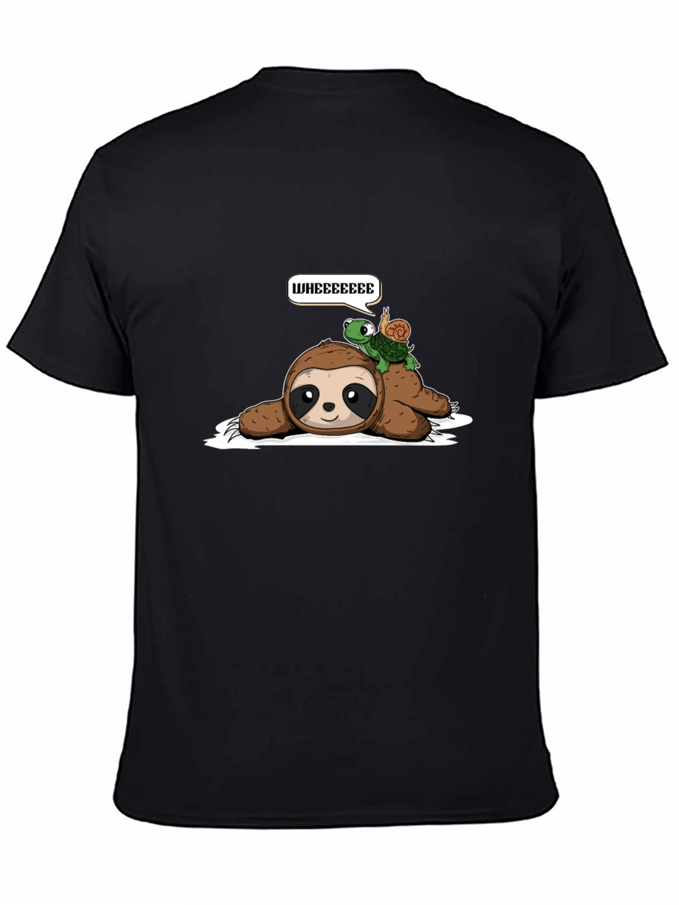 Black Sloth, Turtle, Snail 'Wheee' Graphic T-Shirt view 4