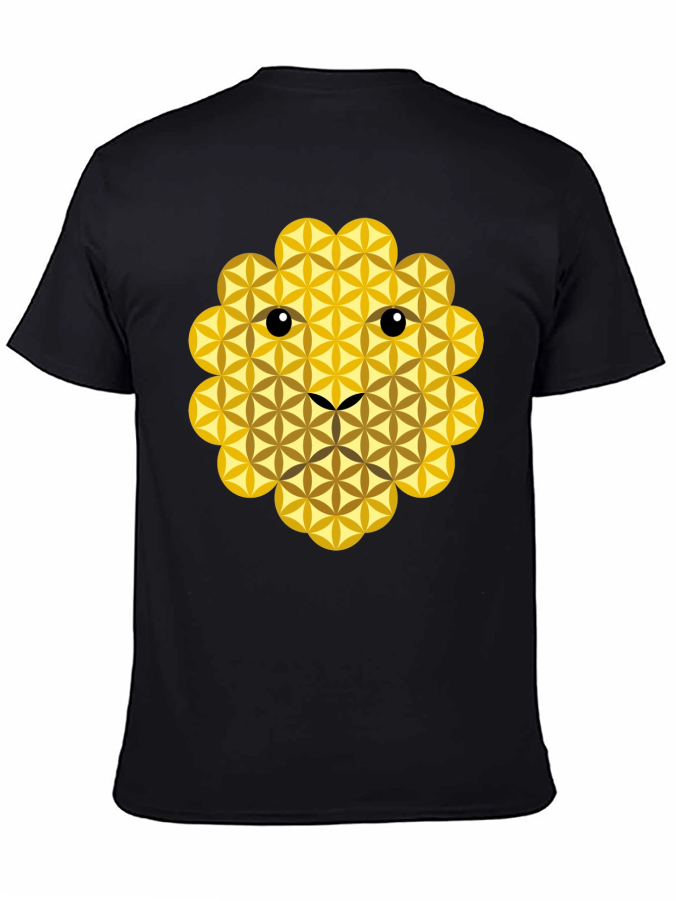 Black Geometric Flower of Life Lion Face Black T-Shirt view 4
