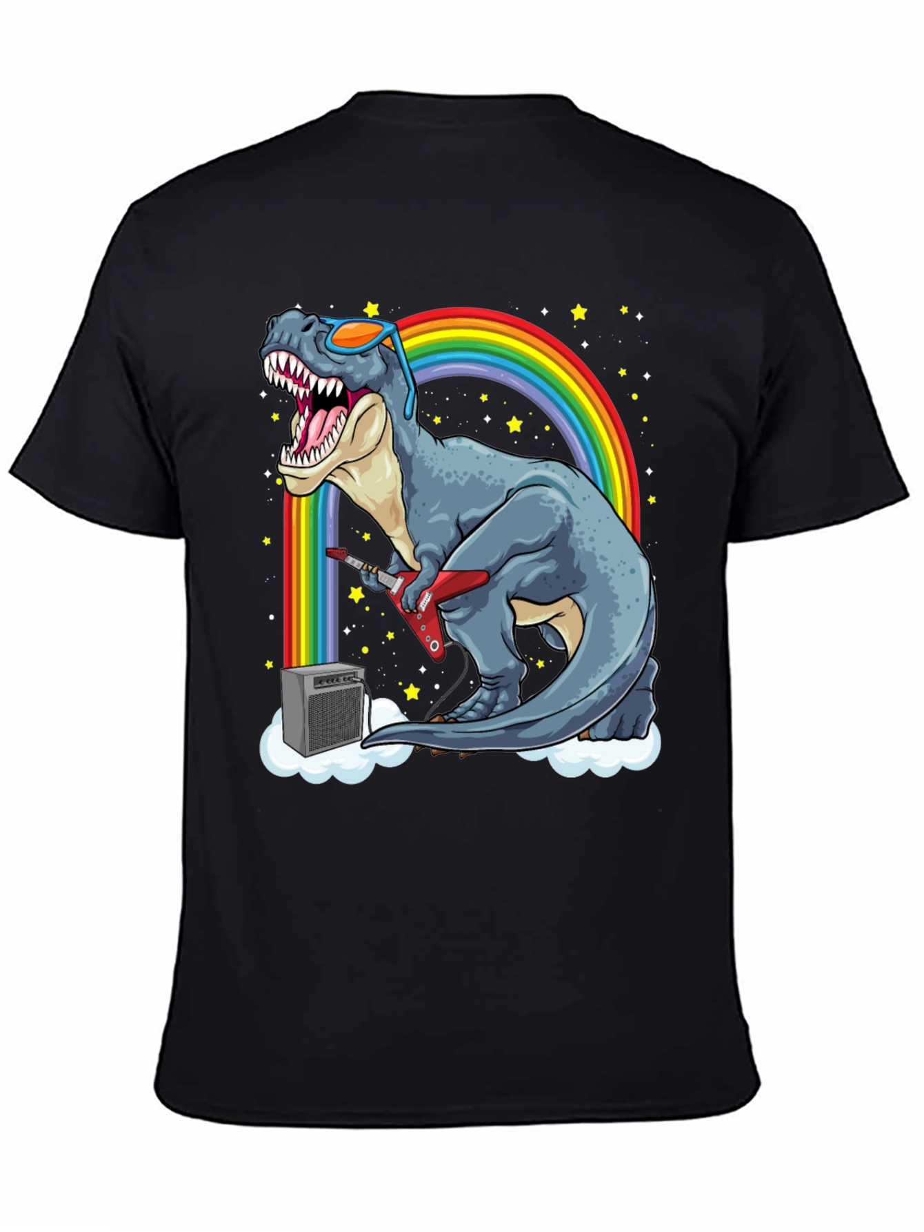 Black Dino Guitarist T-Shirt - Rock 'n' Roll Dinosaur! view 4