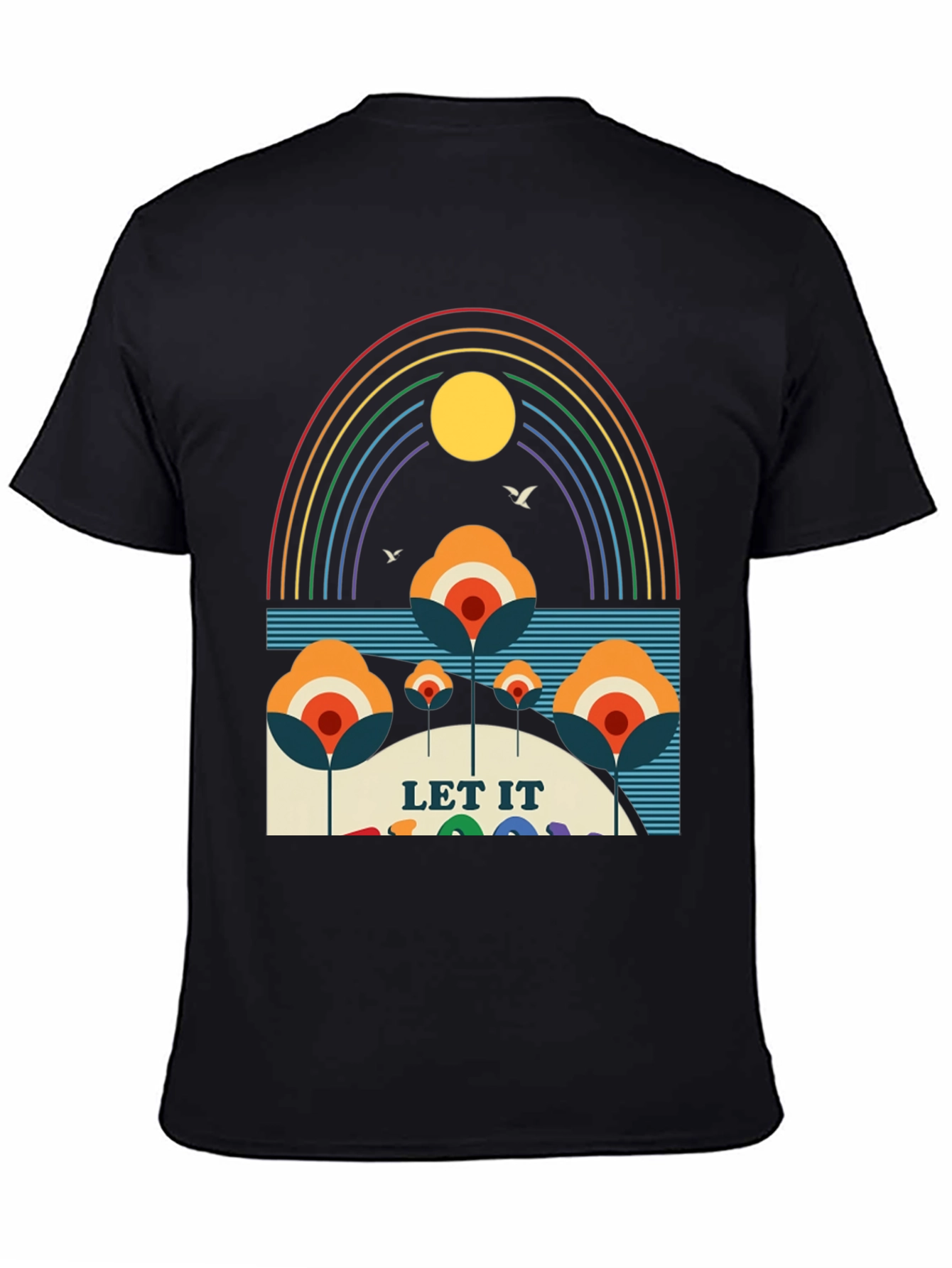Black Retro "Let It Be" Rainbow Graphic Tee view 4