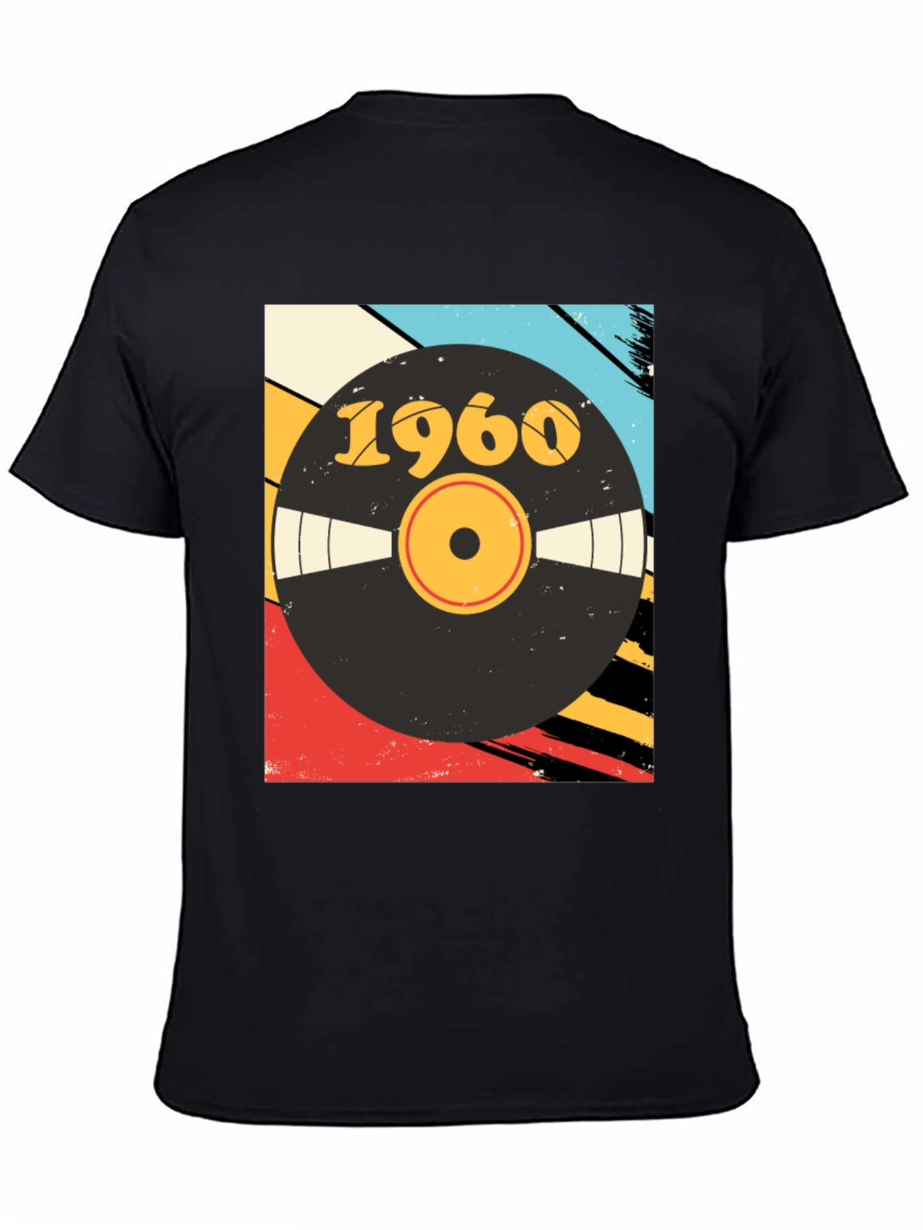 Black Retro 1960 Vinyl Record Graphic T-Shirt view 4