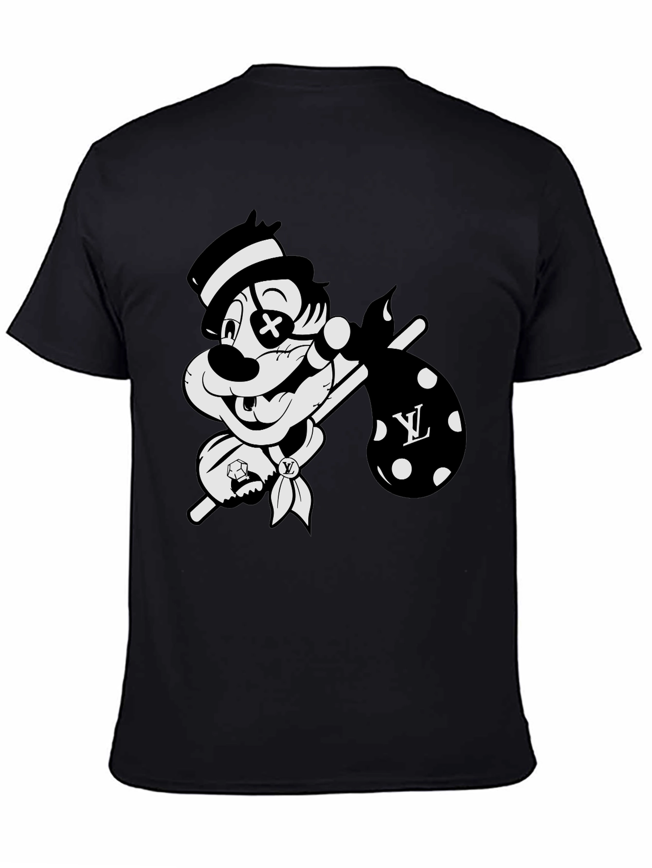 Black Cartoon Hobo Graphic Black T-Shirt view 4