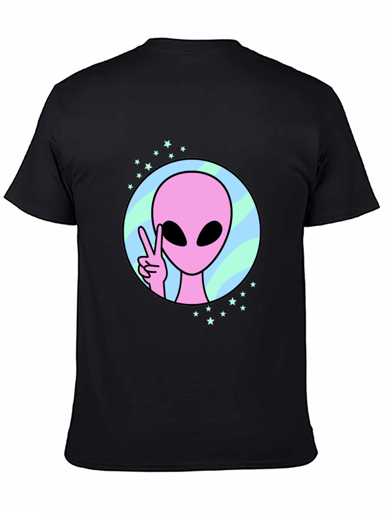 Black Peace Alien Graphic Tee - Black Cotton Shirt view 4