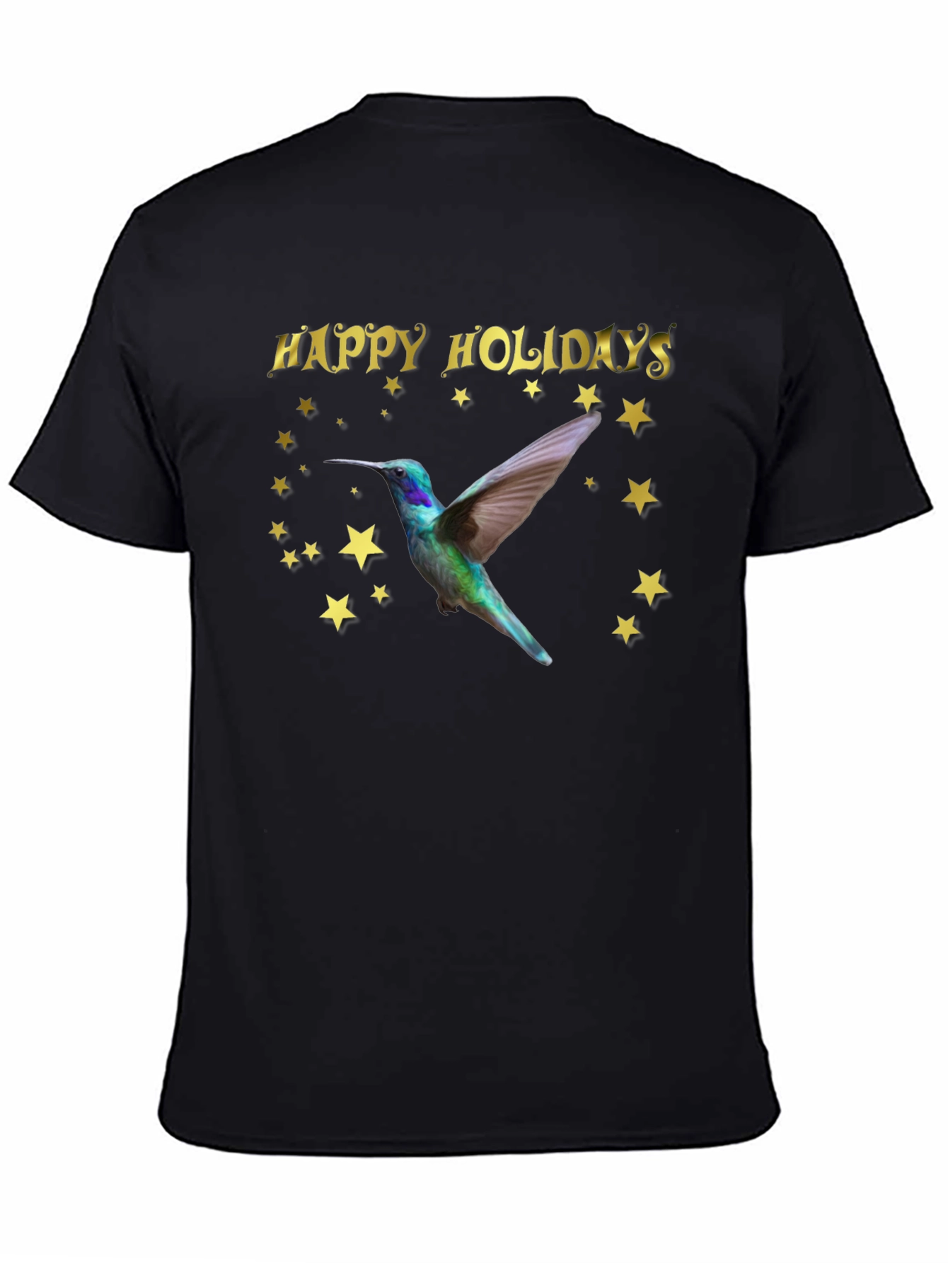 Black Happy Holidays Hummingbird Black T-Shirt view 4