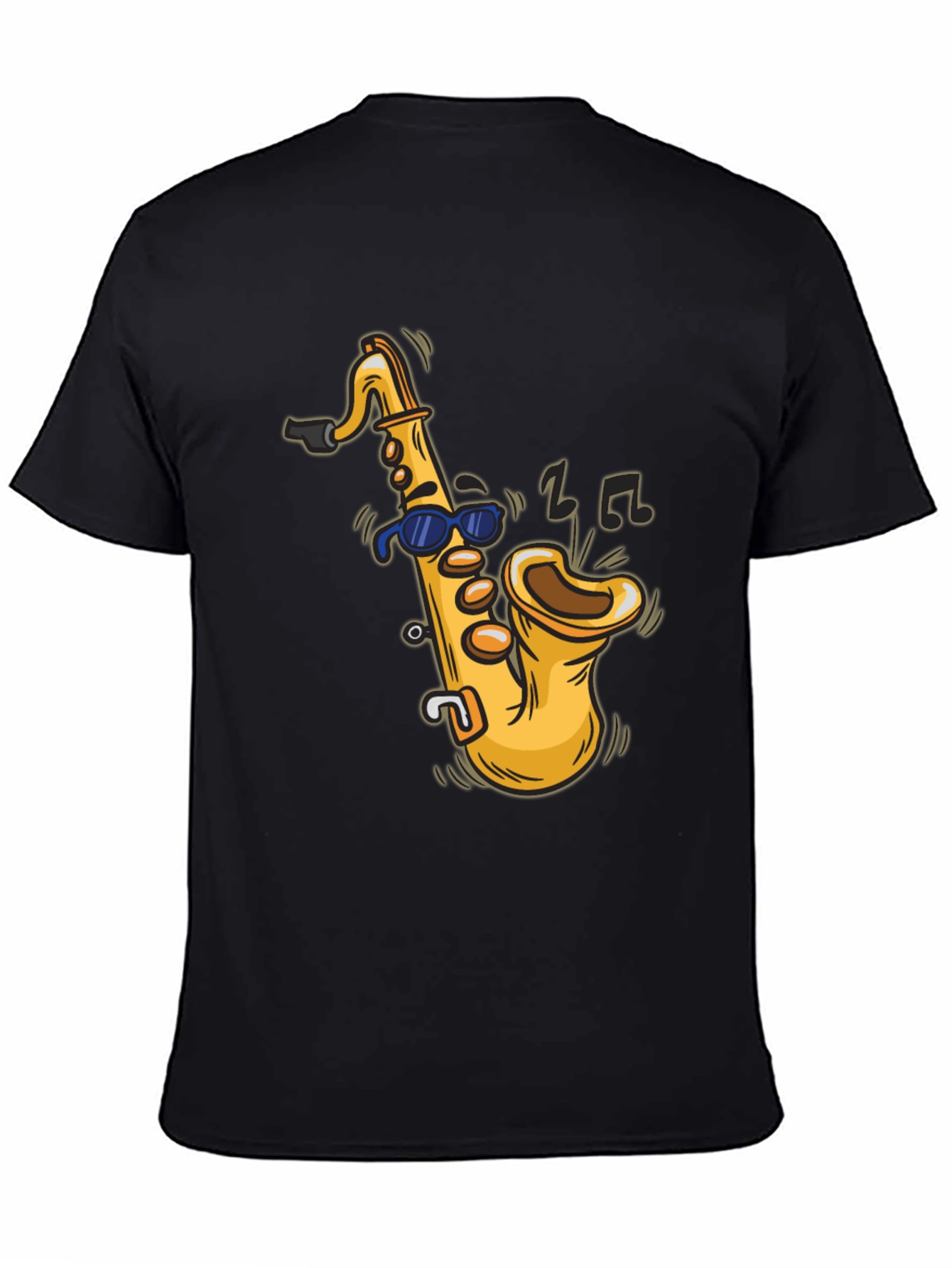 Black Cool Saxophone Cartoon Black T-Shirt view 4