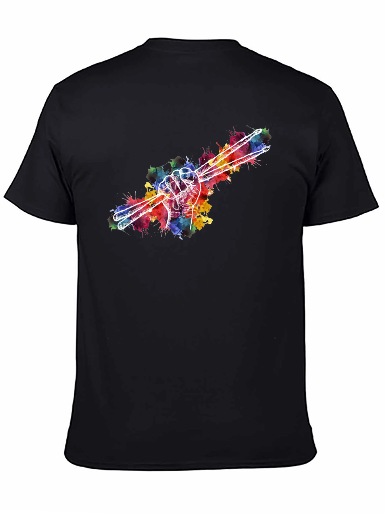 Black Drummer Hand Drumsticks Colorful T-Shirt view 4